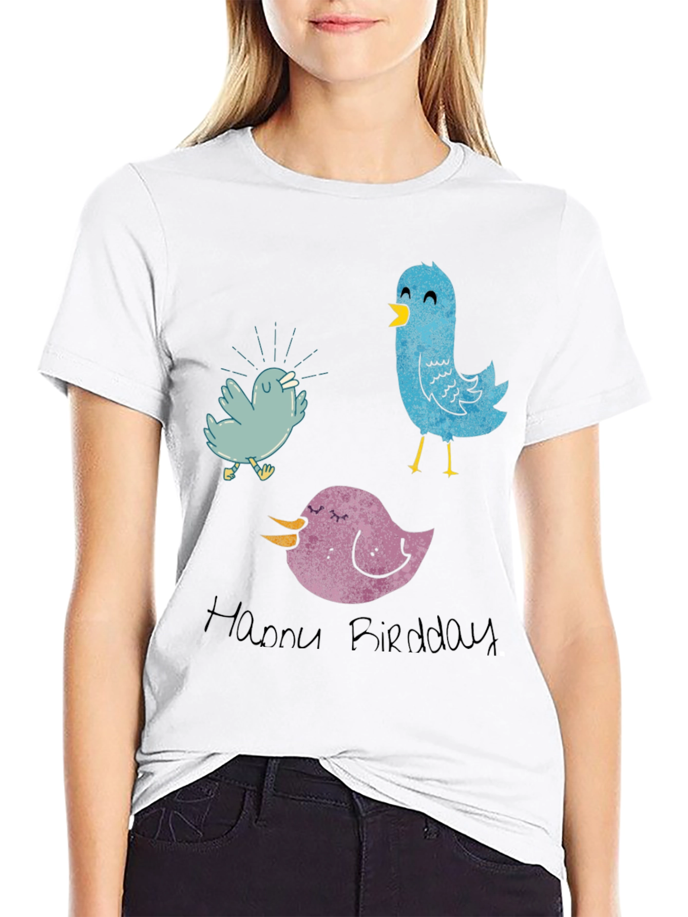 Whimsical Bird T-Shirt - Happy Birddday