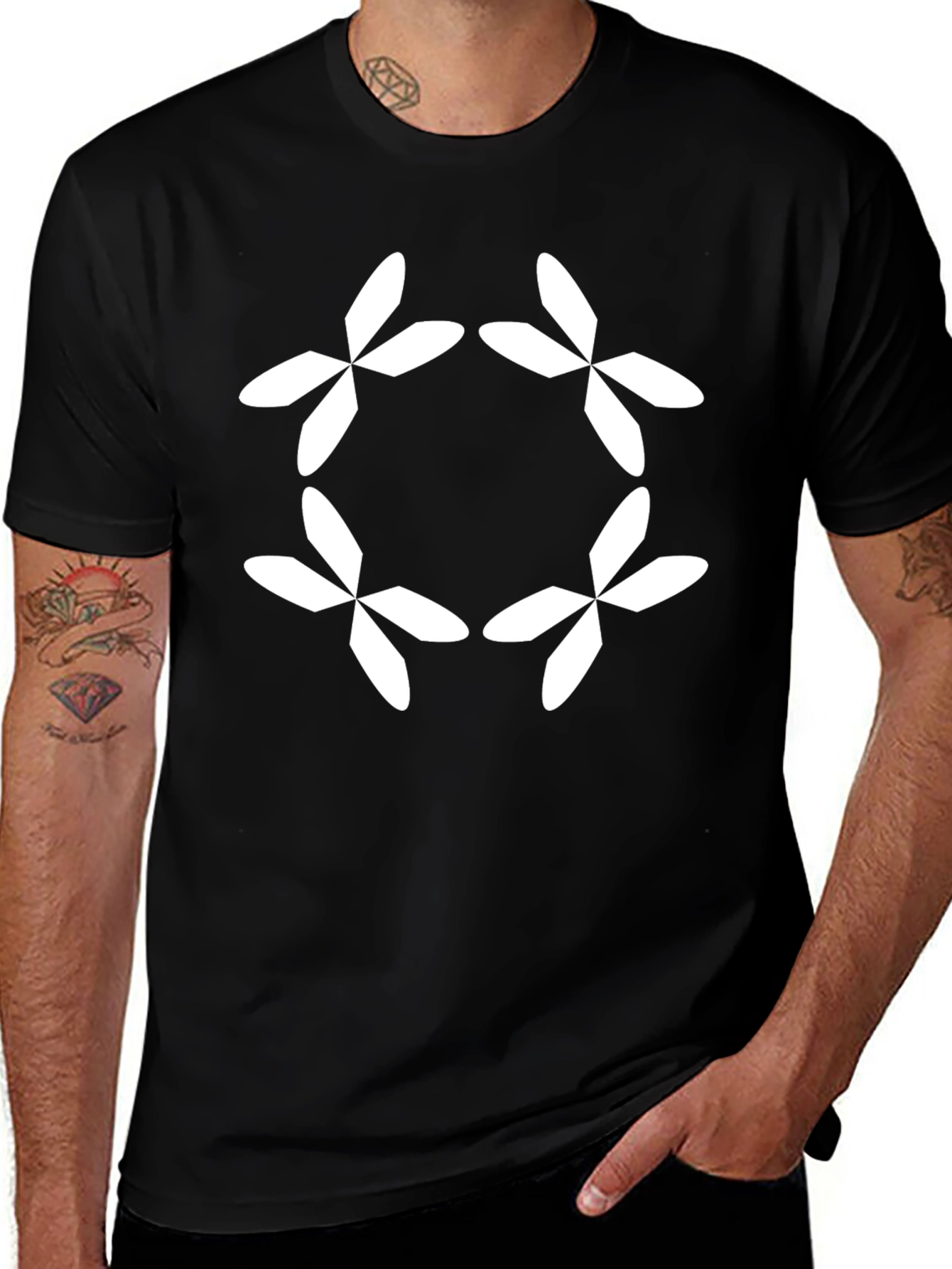 Geometric Flower Black T-Shirt