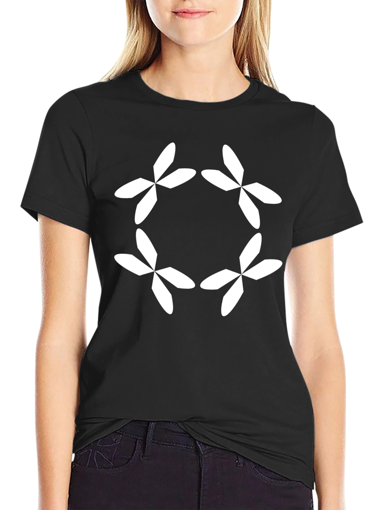 Geometric Flower Black T-Shirt