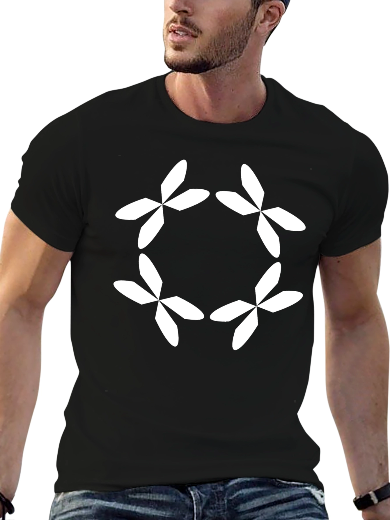 Geometric Flower Black T-Shirt