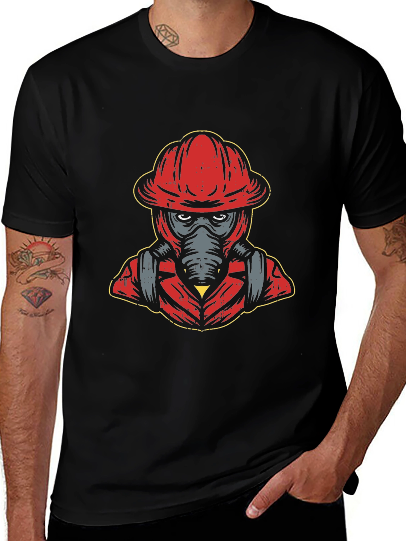Firefighter Graphic T-Shirt - Black Crew Neck Tee