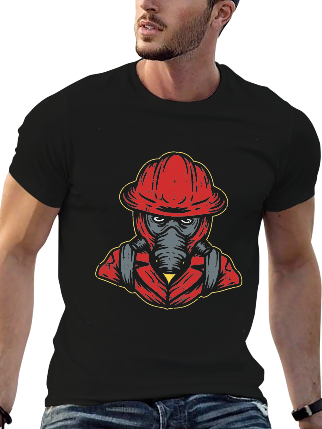Firefighter Graphic T-Shirt - Black Crew Neck Tee