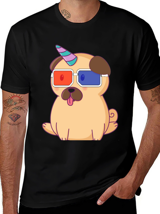 Unicorn Pug T-Shirt - Cute 3D Glasses Dog Tee