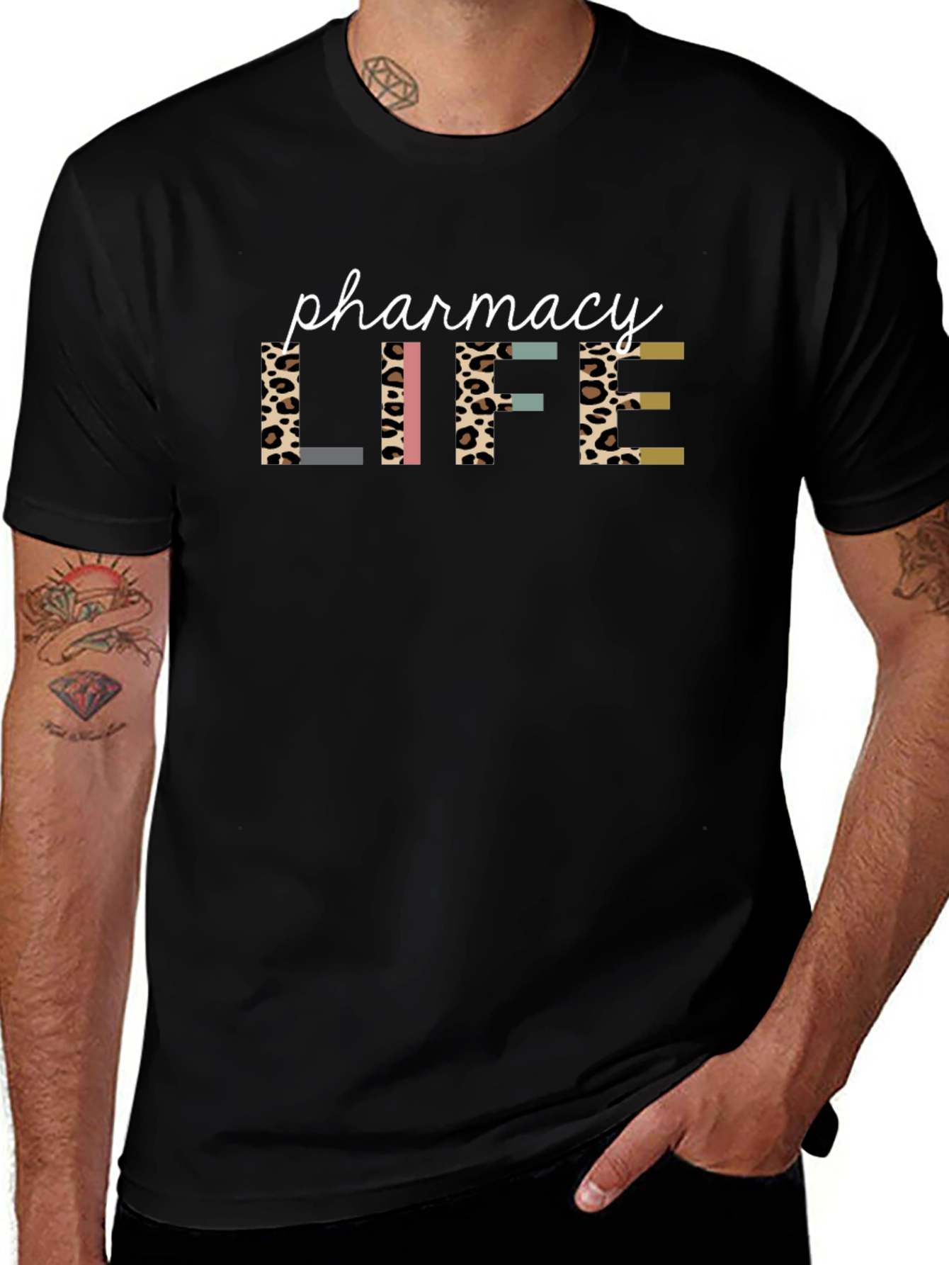 Pharmacy Life Graphic Tee Leopard Print
