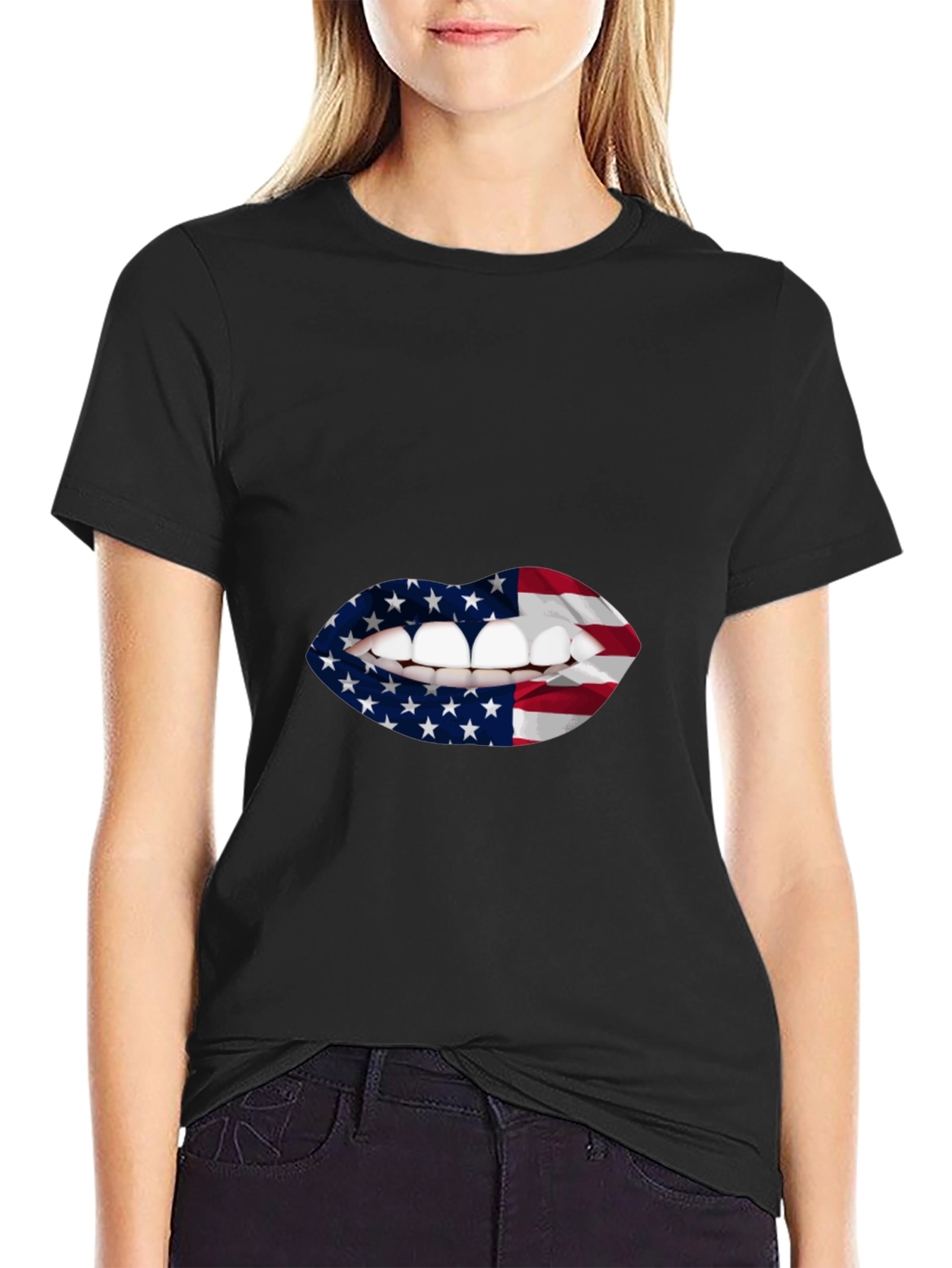 USA Flag Lips Graphic T-Shirt