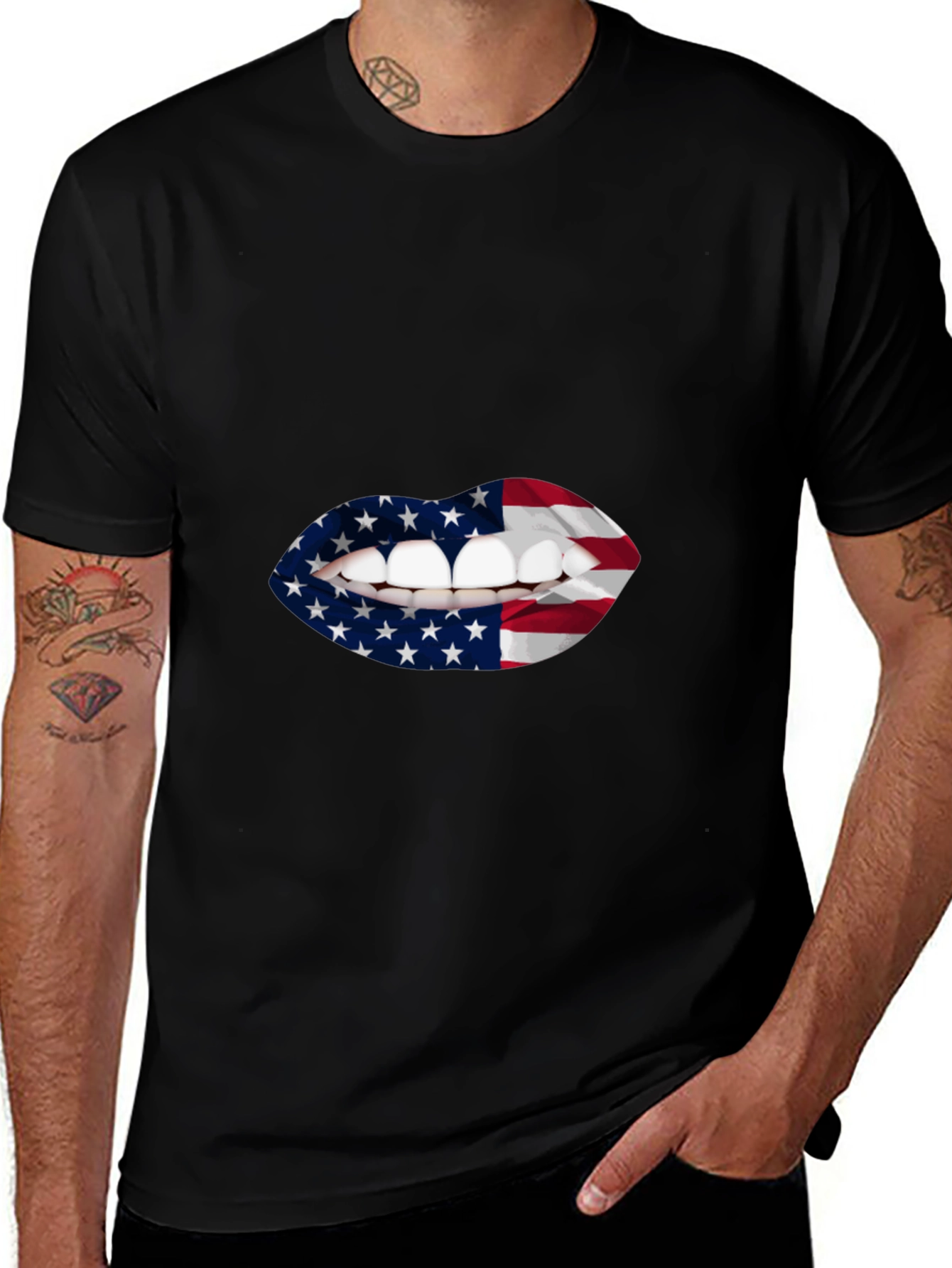 USA Flag Lips Graphic T-Shirt