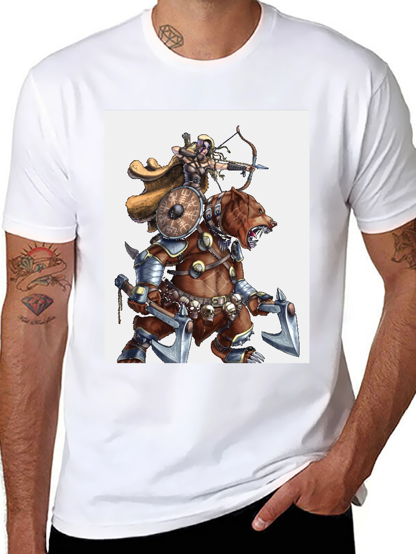 Warrior Bear Graphic Tee - Black Cotton T-Shirt