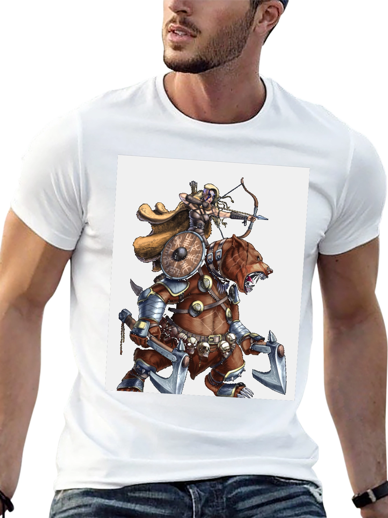 Warrior Bear Graphic Tee - Black Cotton T-Shirt