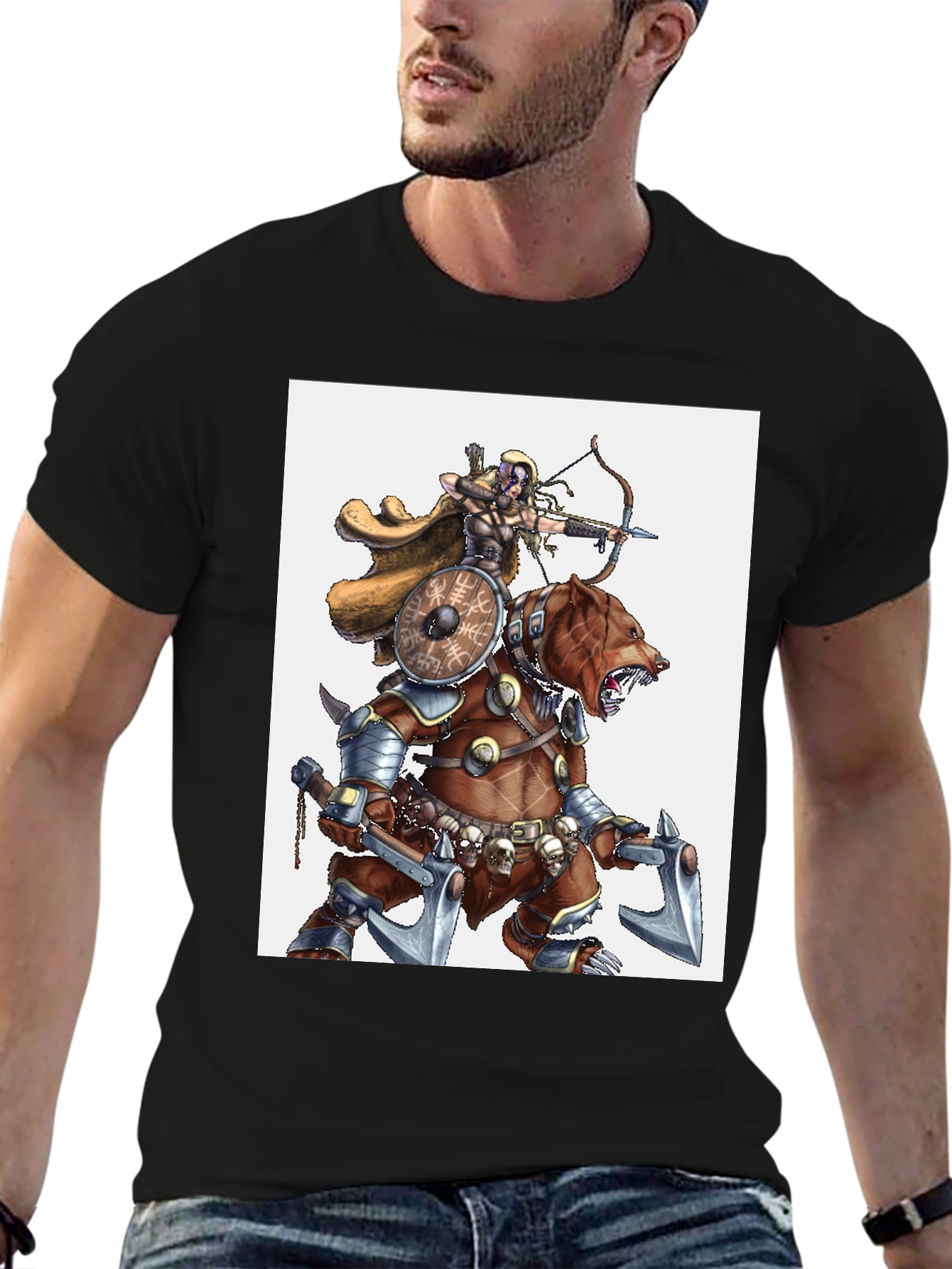 Warrior Bear Graphic Tee - Black Cotton T-Shirt