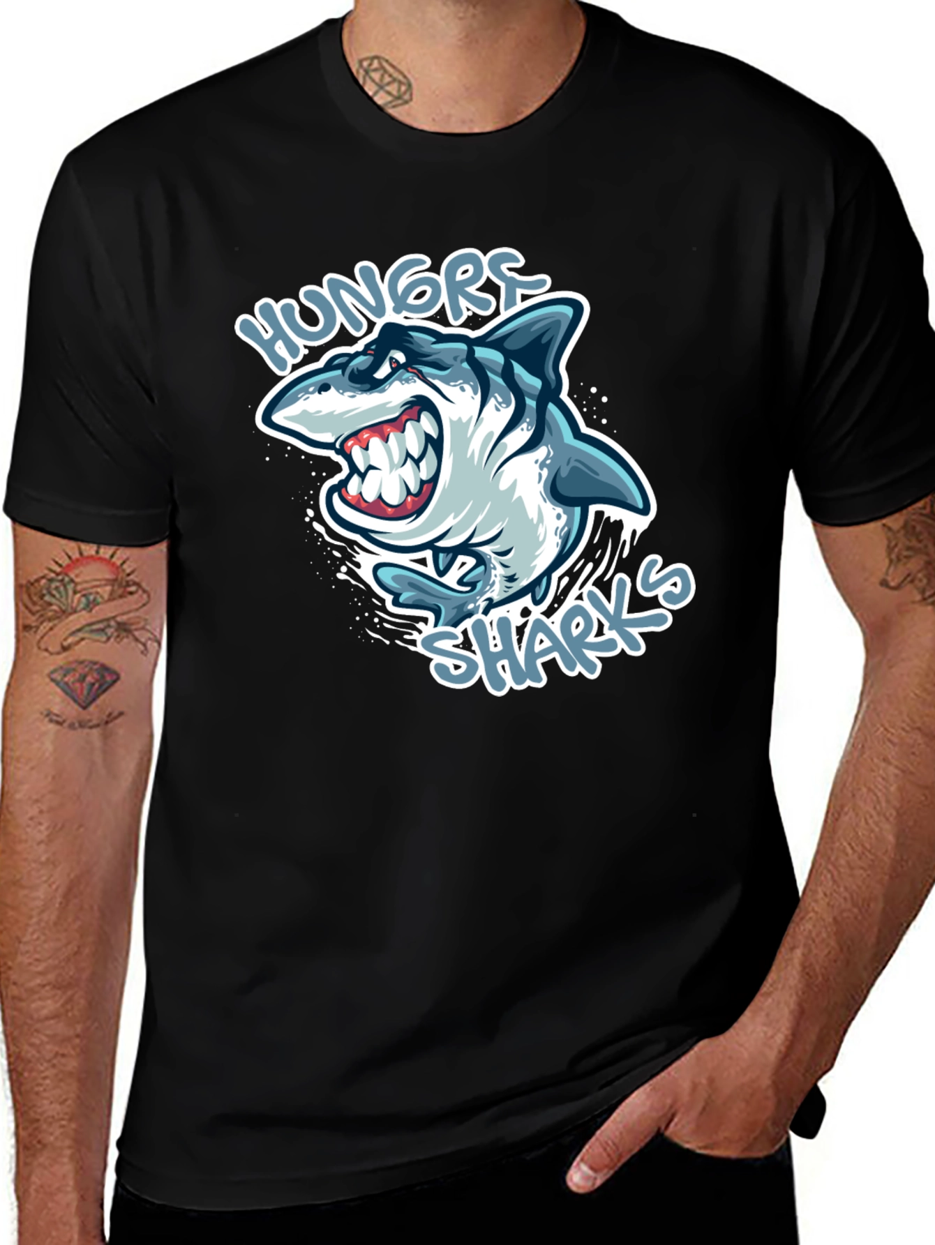 Hungry Sharks Graphic T-Shirt - Black