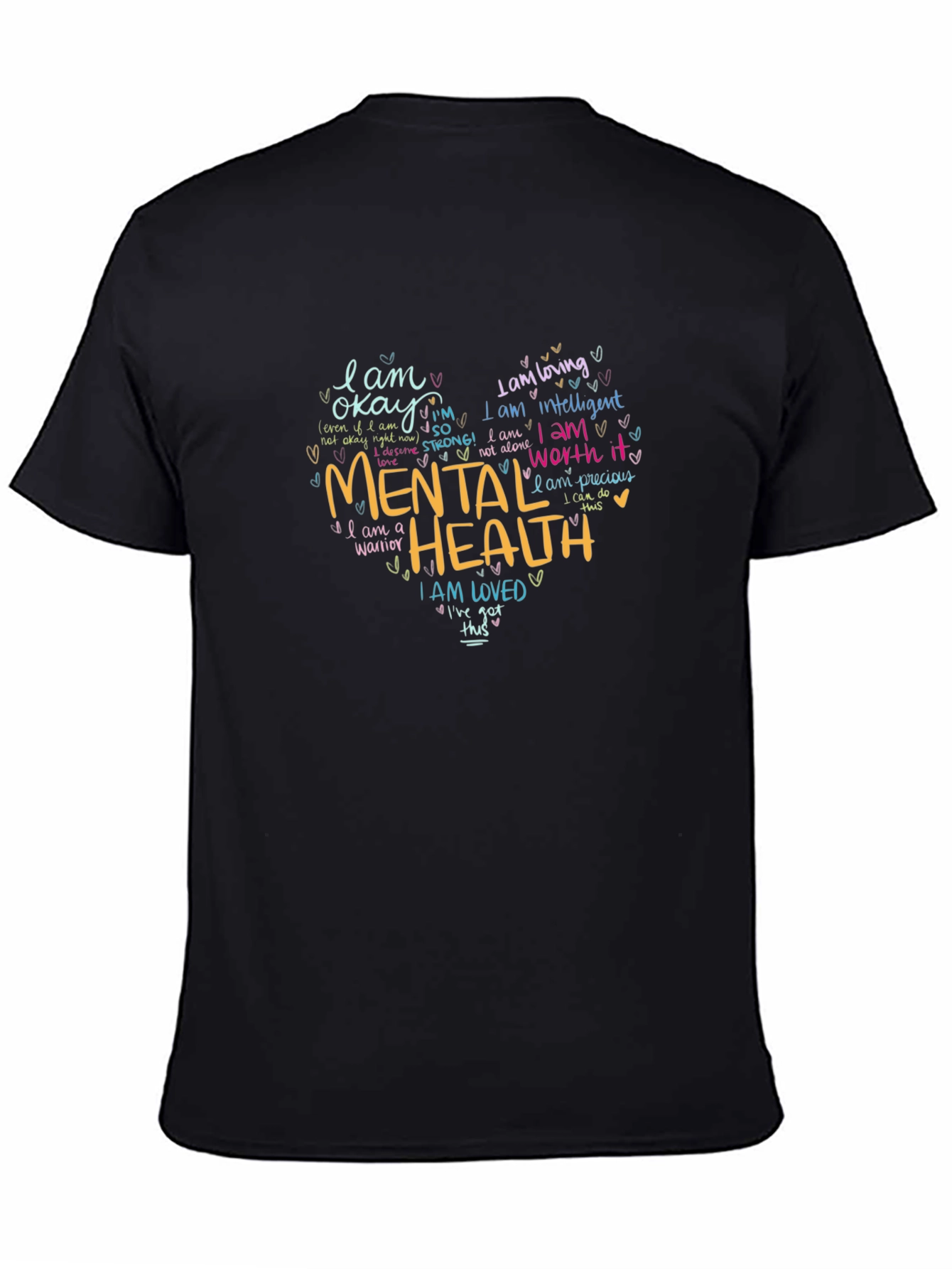 Mental Health Awareness Black T-Shirt - Heart Design