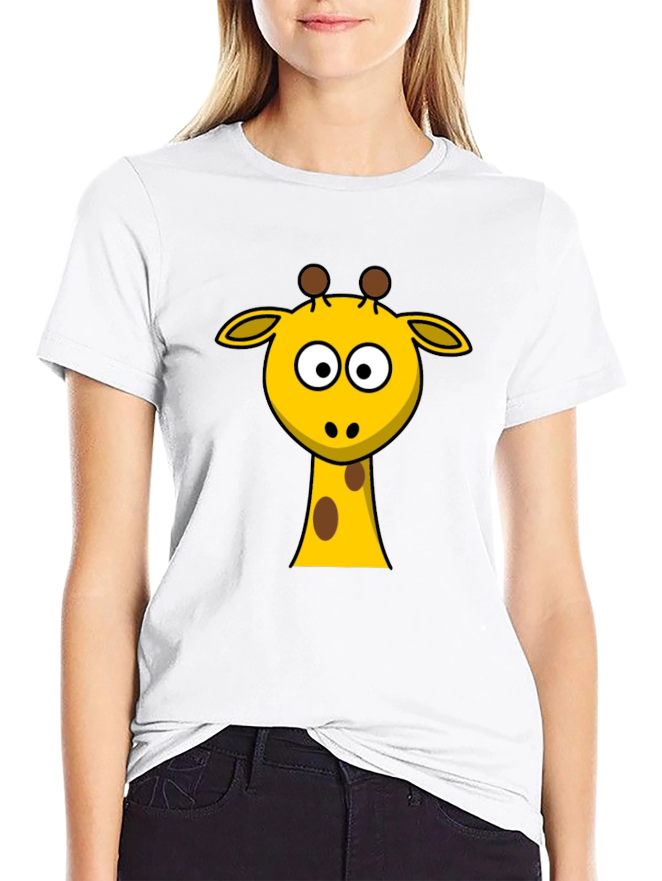 Cartoon Giraffe Graphic Black T-Shirt