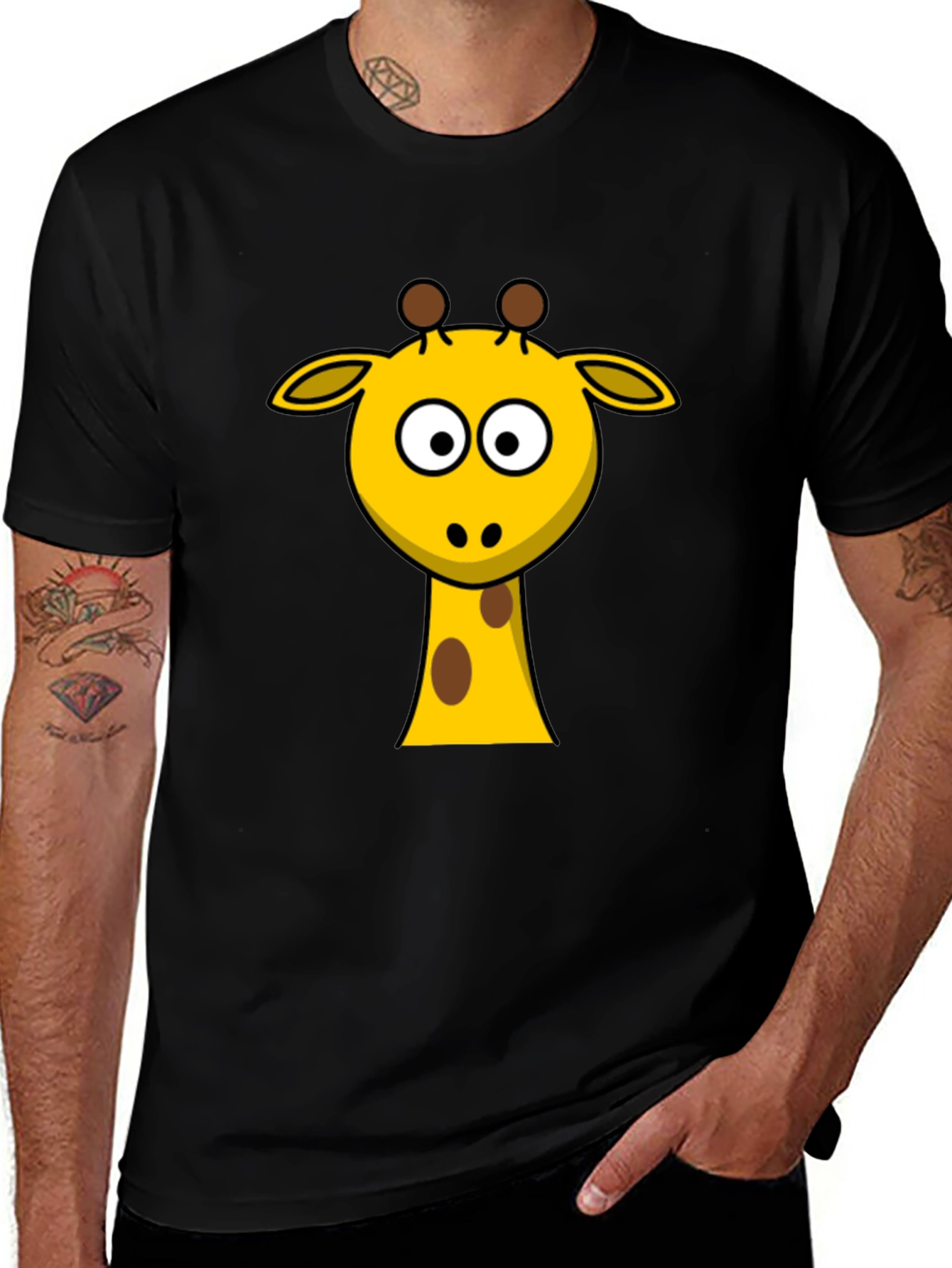 Cartoon Giraffe Graphic Black T-Shirt