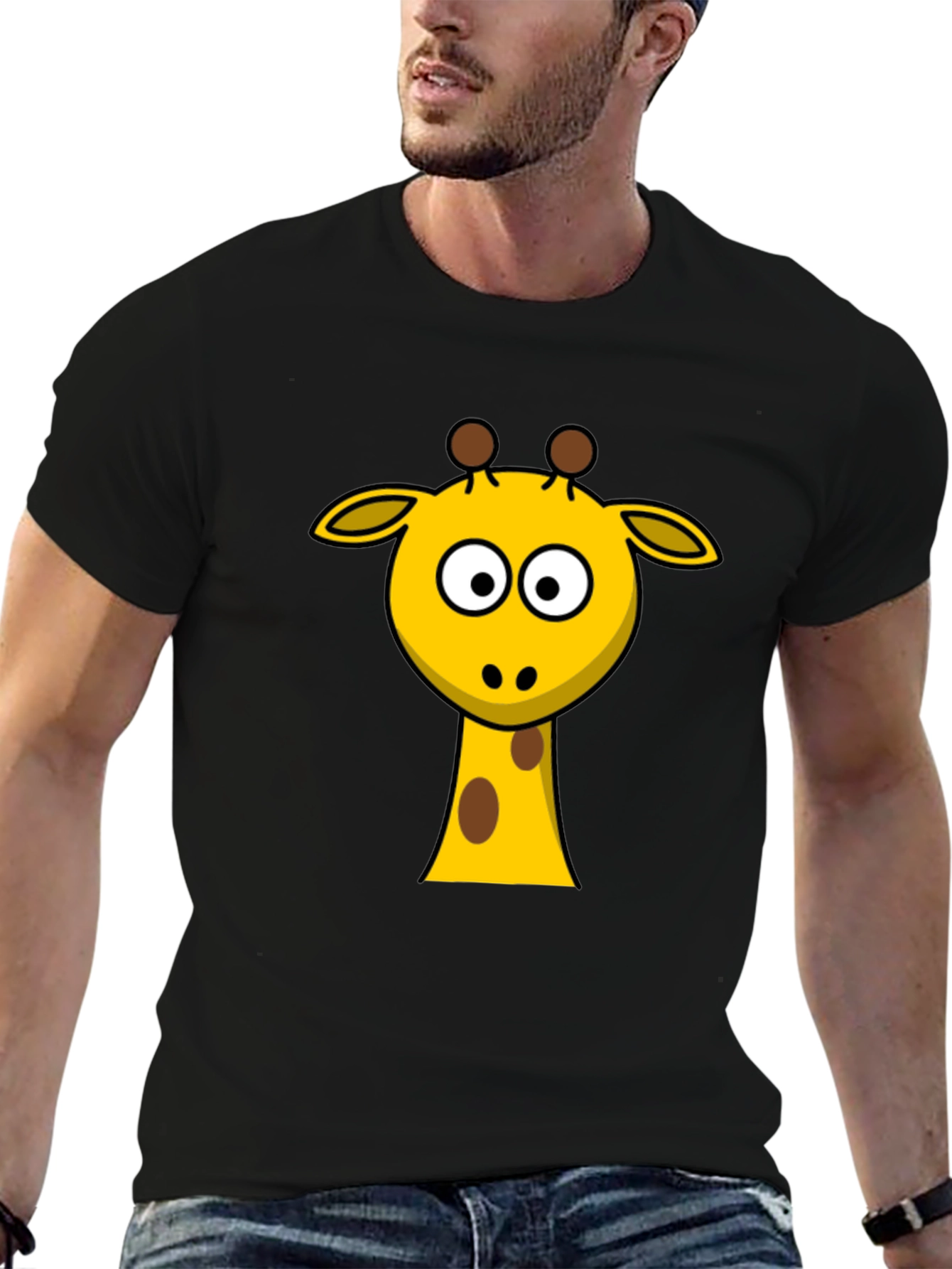 Cartoon Giraffe Graphic Black T-Shirt