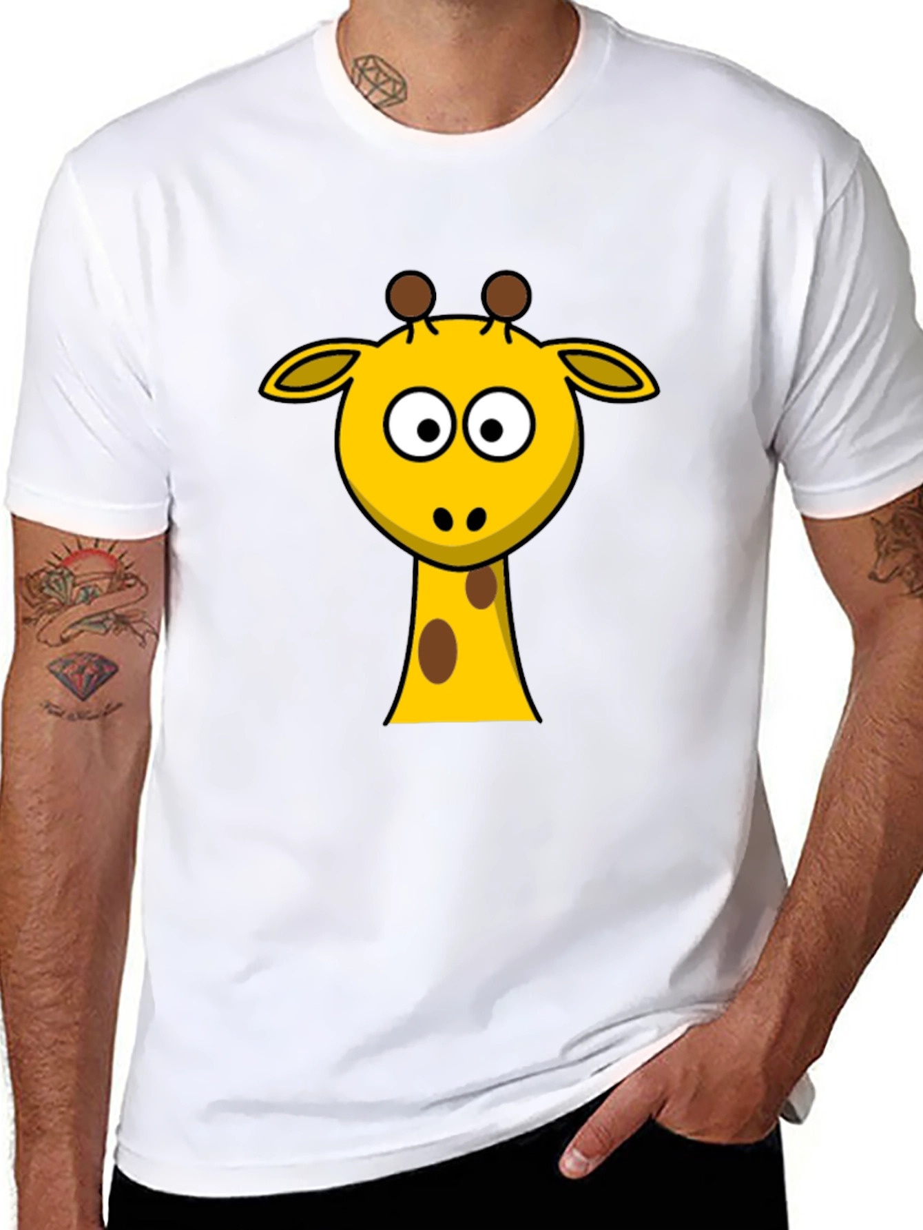 Cartoon Giraffe Graphic Black T-Shirt
