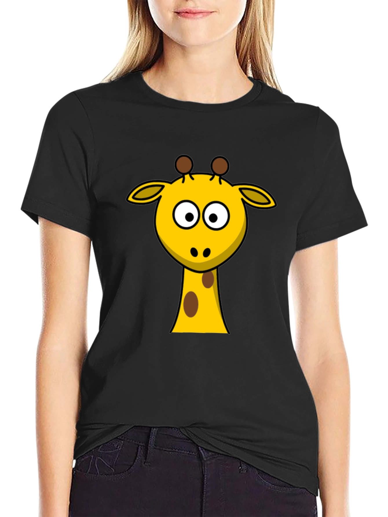 Cartoon Giraffe Graphic Black T-Shirt