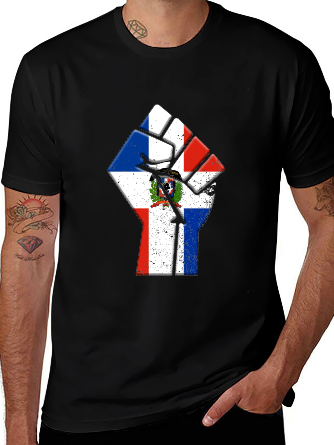 Dominican Republic Flag Fist Graphic Tee - Black