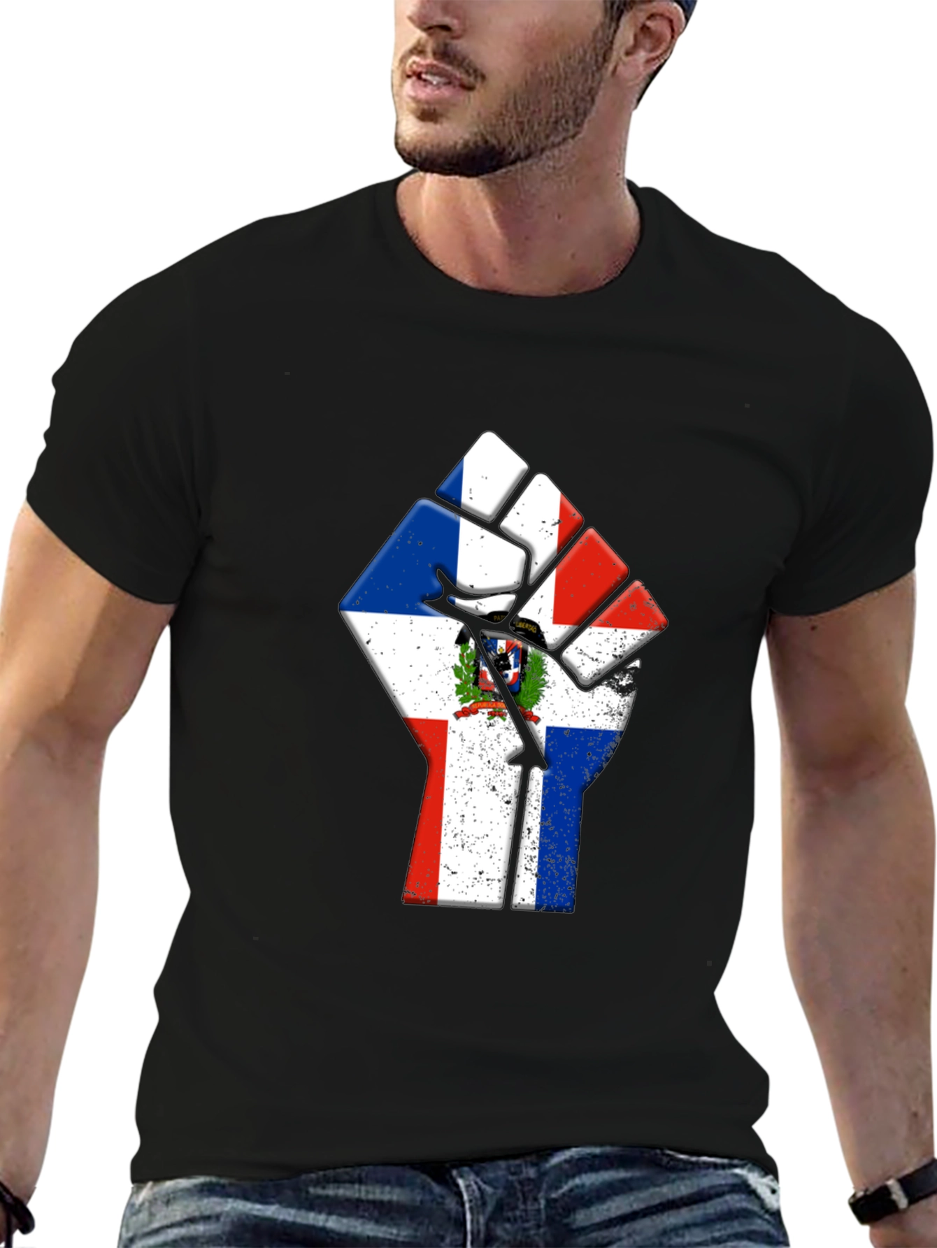 Dominican Republic Flag Fist Graphic Tee - Black