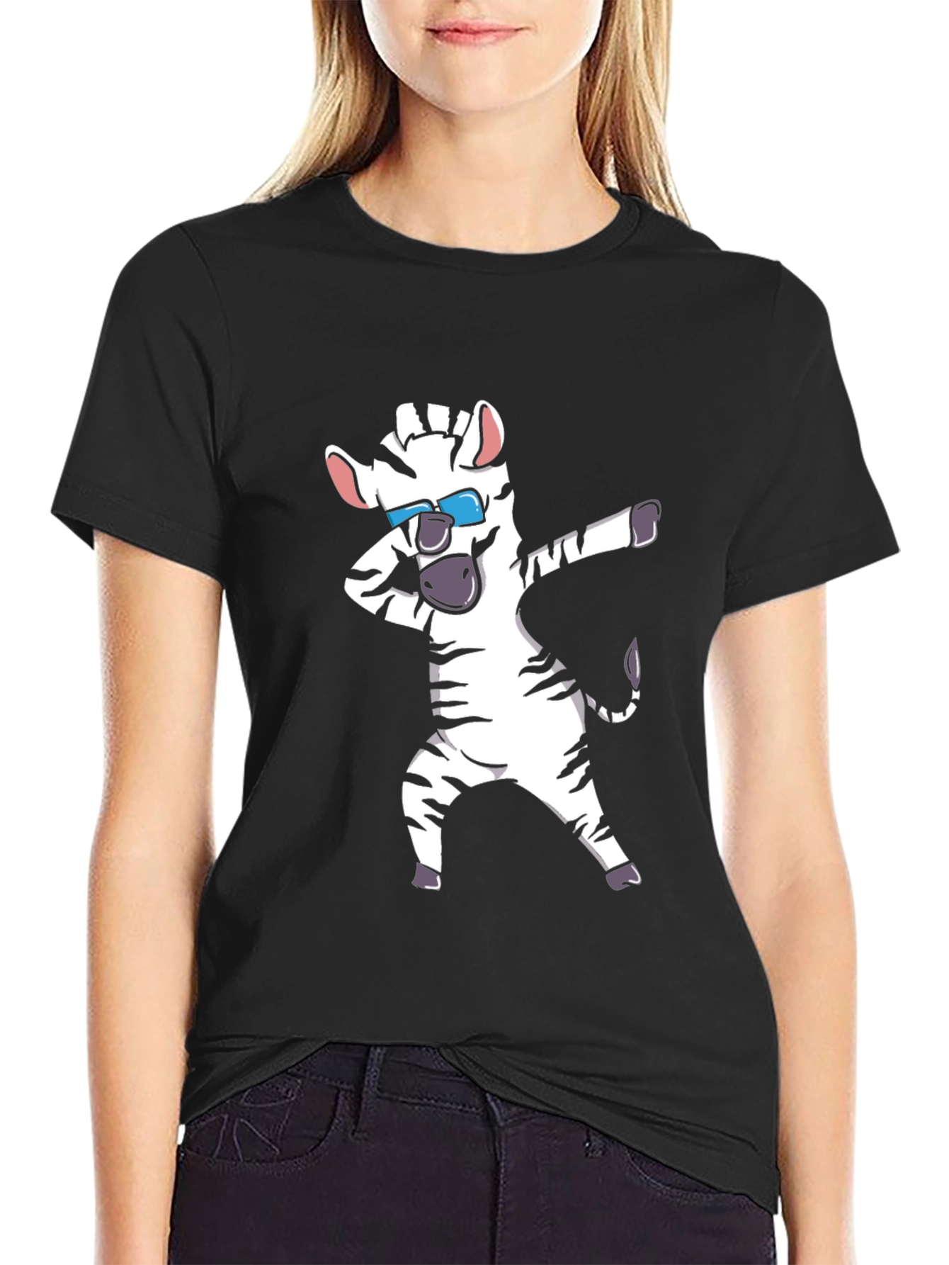 Dabbing Zebra Graphic Tee - Black Cotton T-Shirt