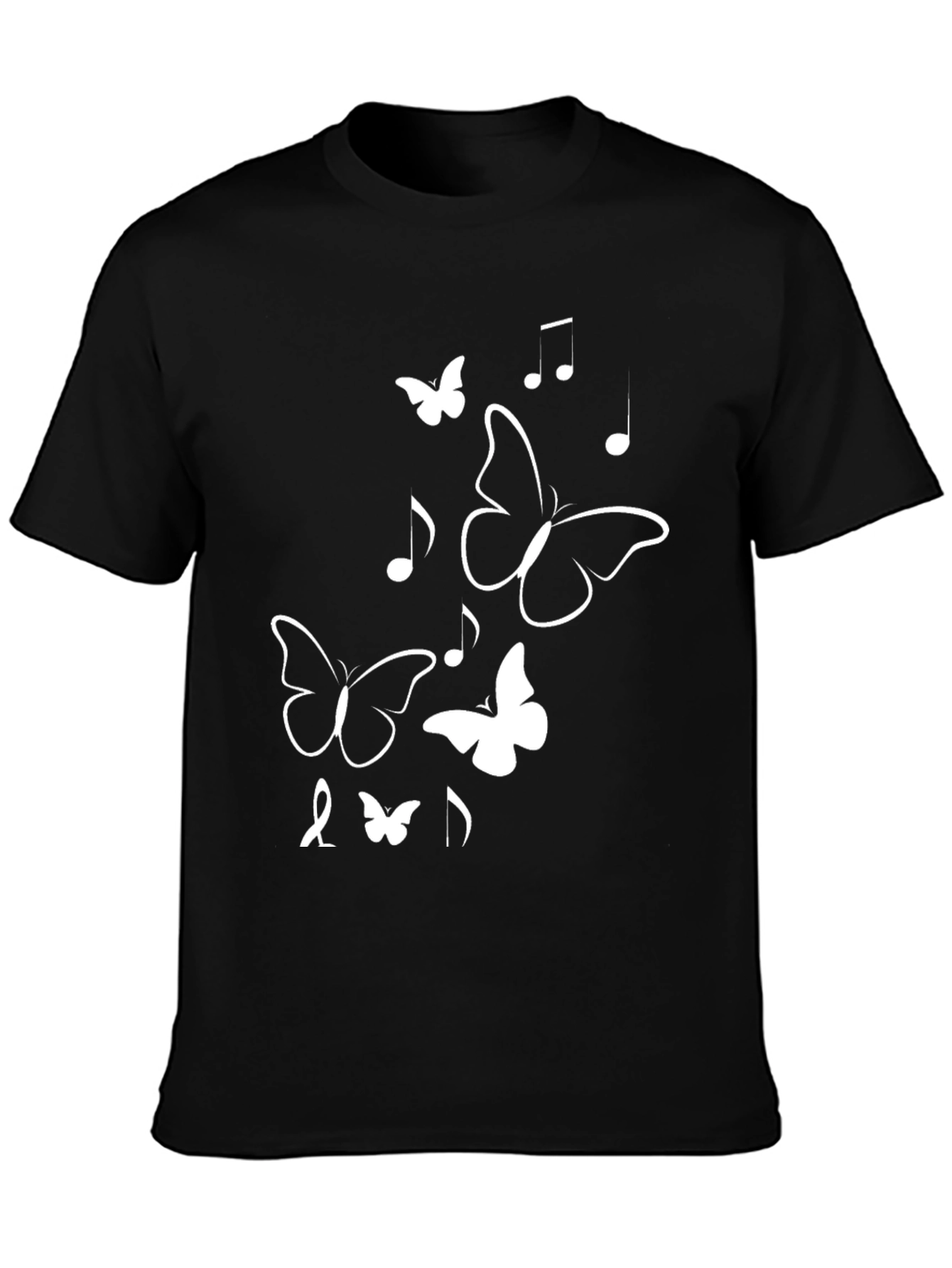 Butterfly & Music Note Graphic Tee - Black