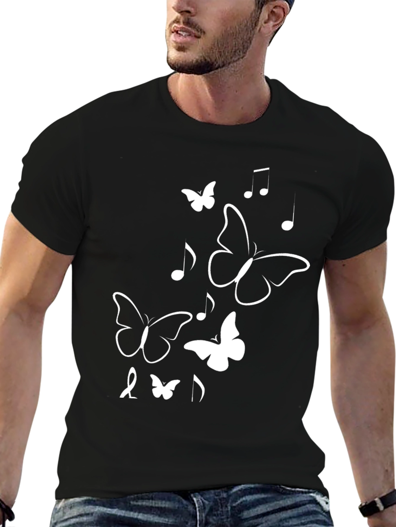 Butterfly & Music Note Graphic Tee - Black