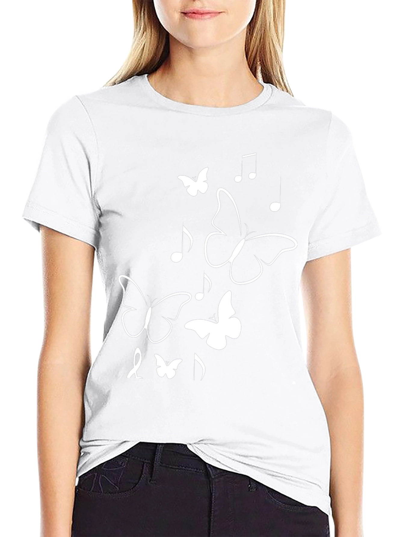 Butterfly & Music Note Graphic Tee - Black