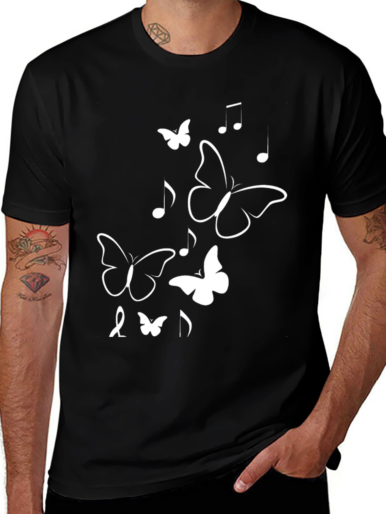 Butterfly & Music Note Graphic Tee - Black