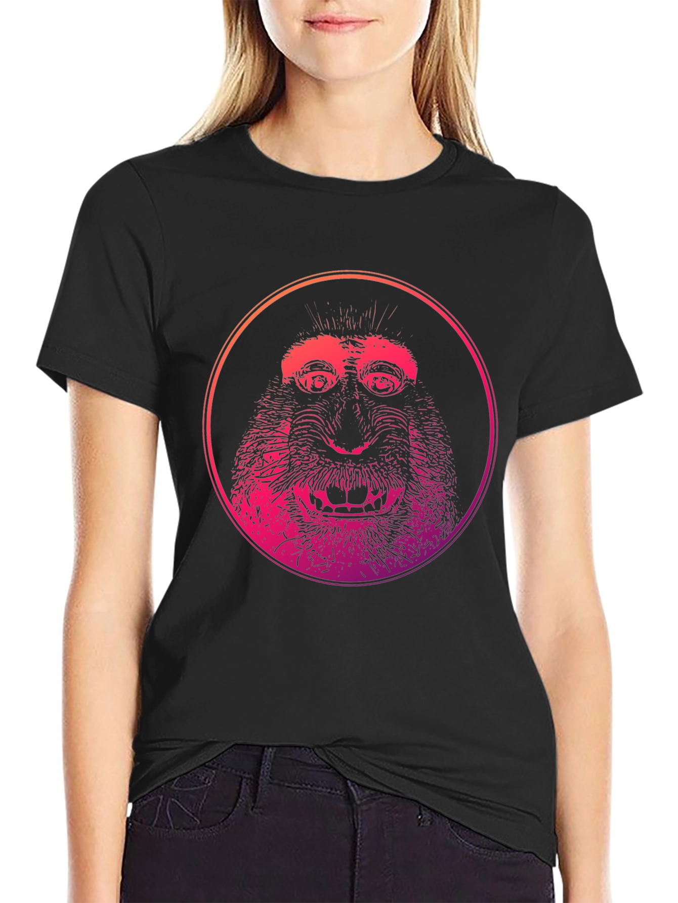 Monkey Face Graphic Print T-Shirt