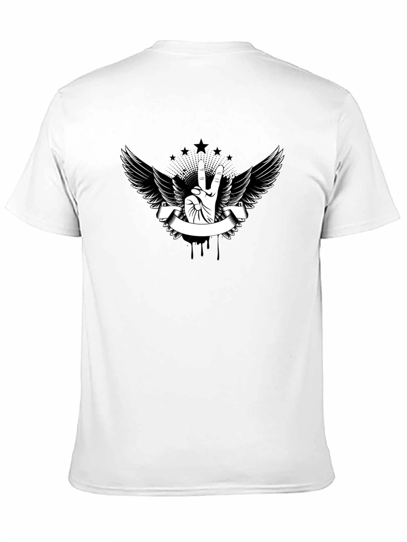 Black T-Shirt with Peace Sign Wings Graphic