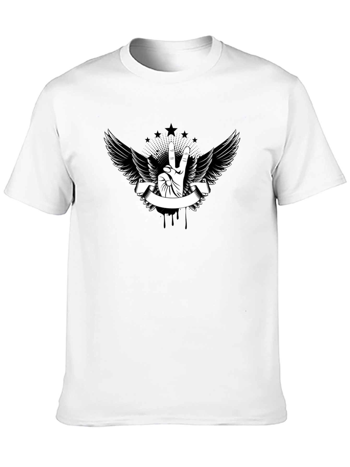 Black T-Shirt with Peace Sign Wings Graphic