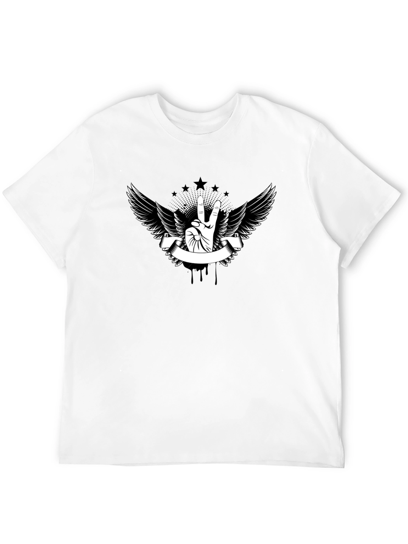 Black T-Shirt with Peace Sign Wings Graphic