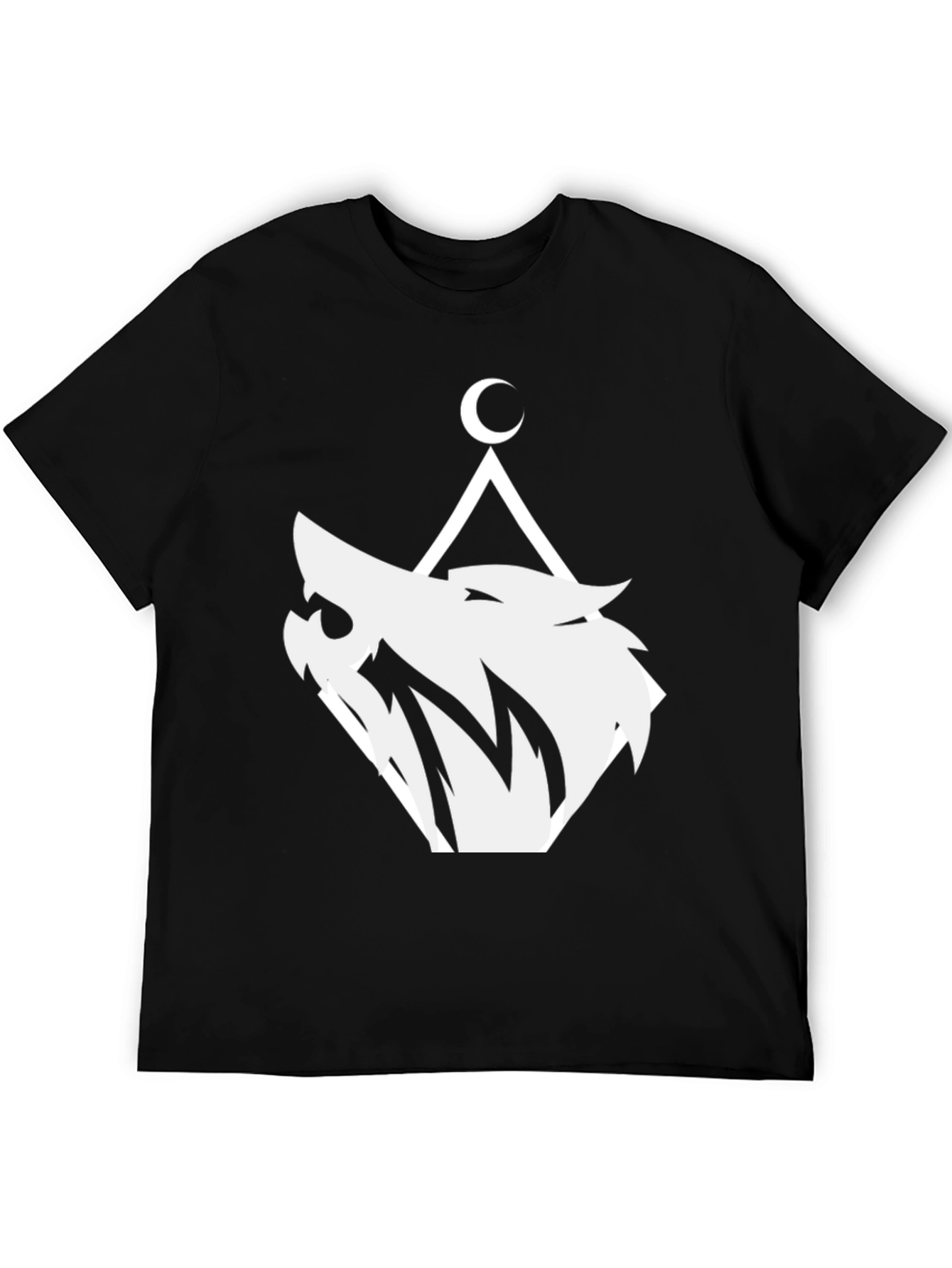 Geometric Wolf Moon Graphic T-Shirt - Black