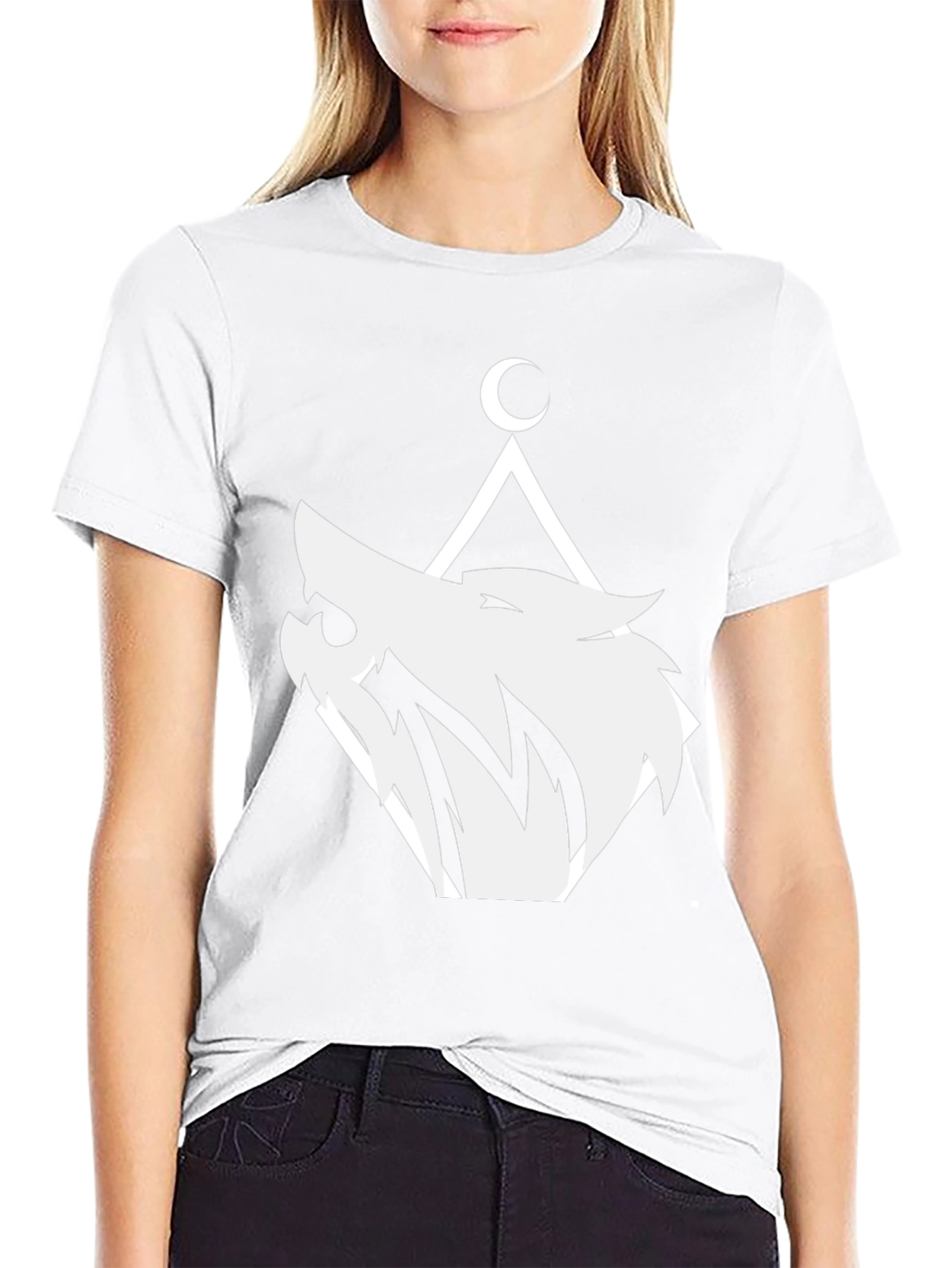Geometric Wolf Moon Graphic T-Shirt - Black
