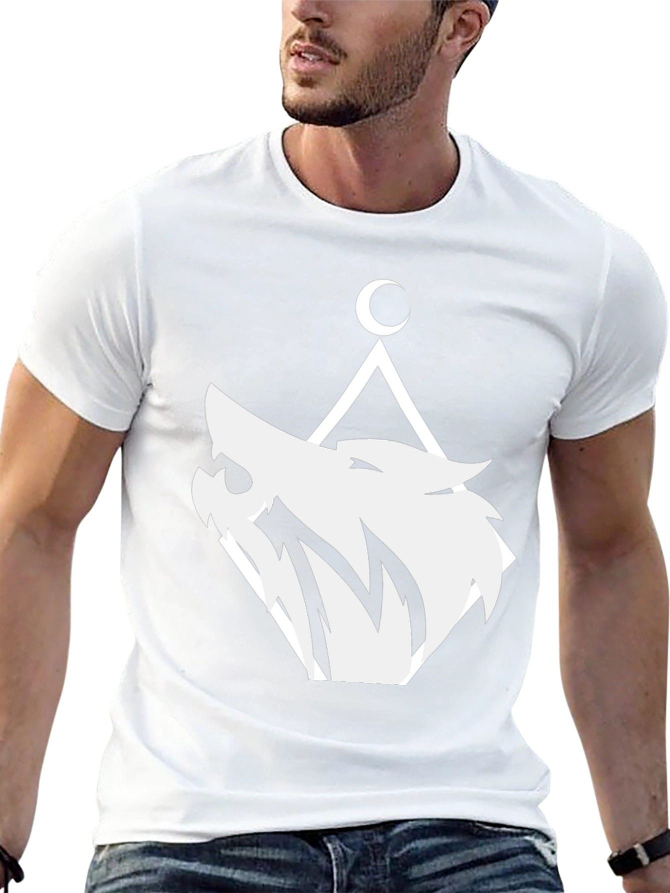 Geometric Wolf Moon Graphic T-Shirt - Black