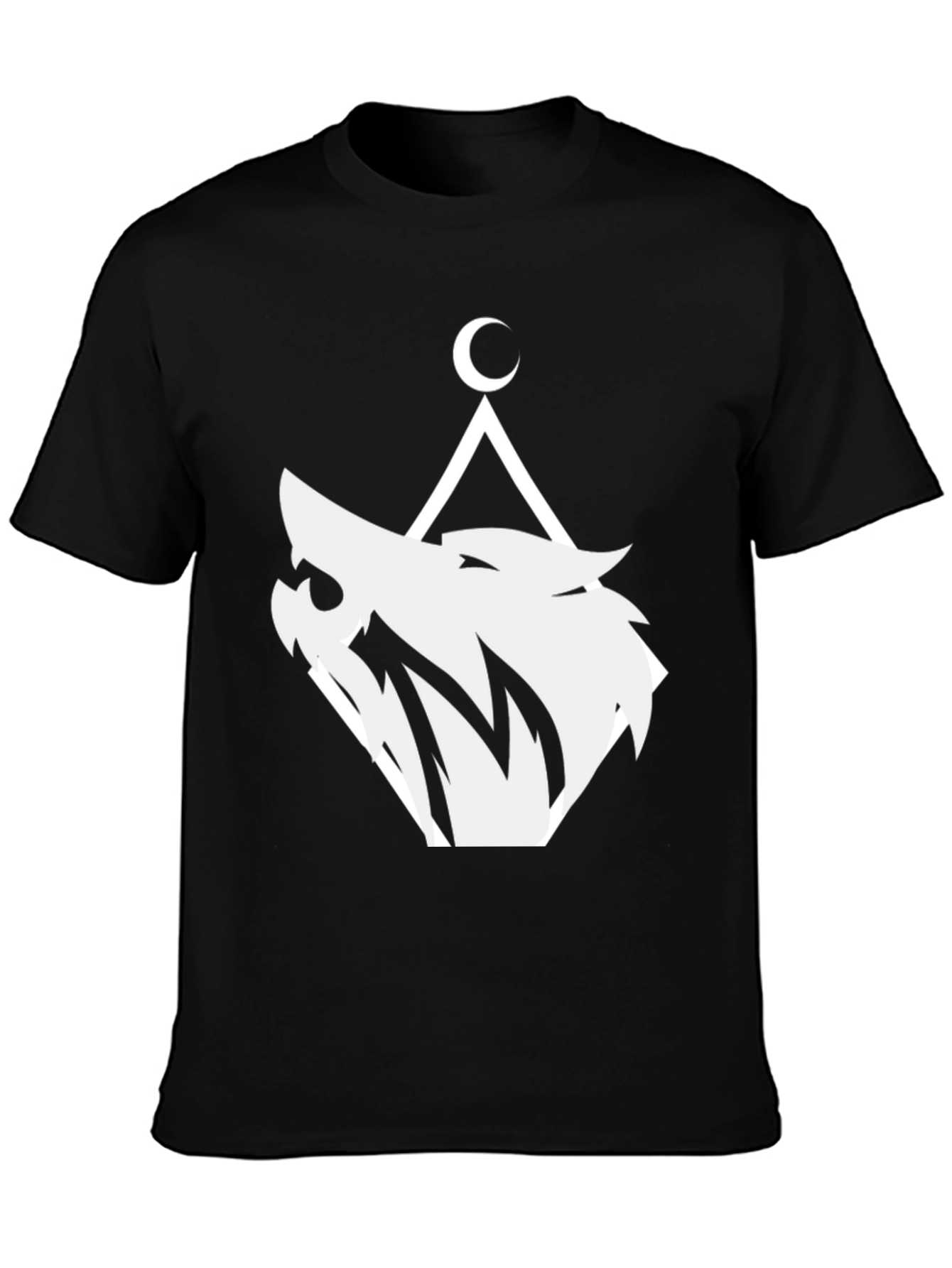 Geometric Wolf Moon Graphic T-Shirt - Black