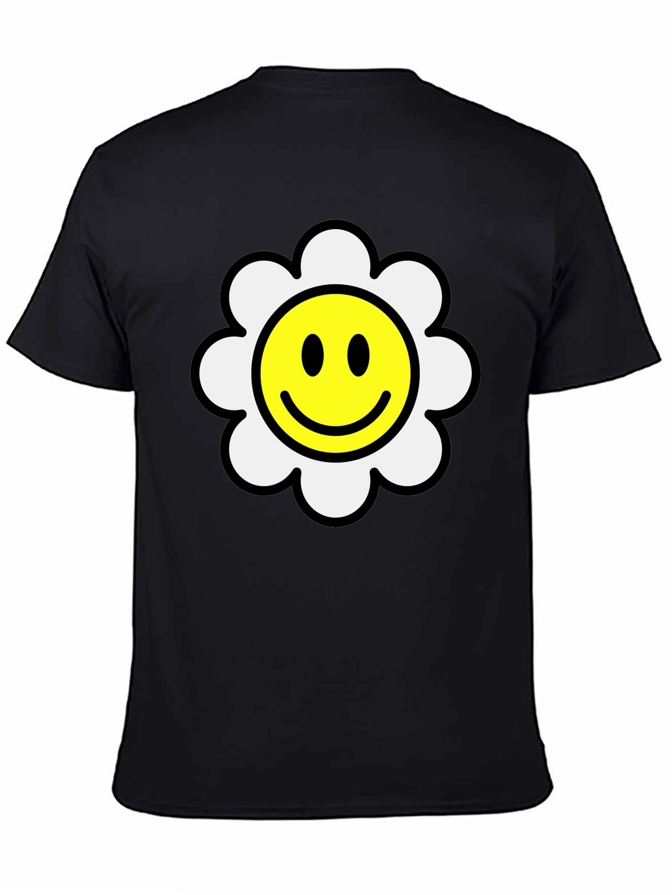 Smiley Face Daisy Graphic T-Shirt - Black