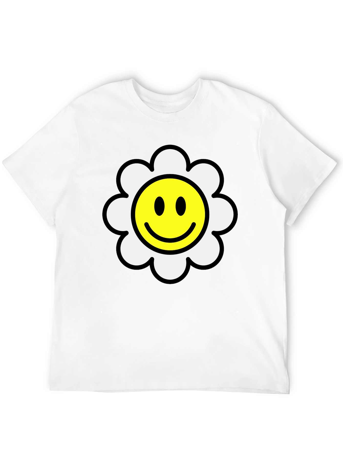 Smiley Face Daisy Graphic T-Shirt - Black