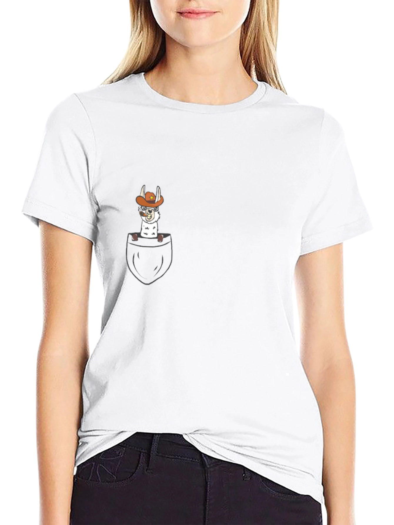 Llama Cowboy Pocket Graphic T-Shirt - Black