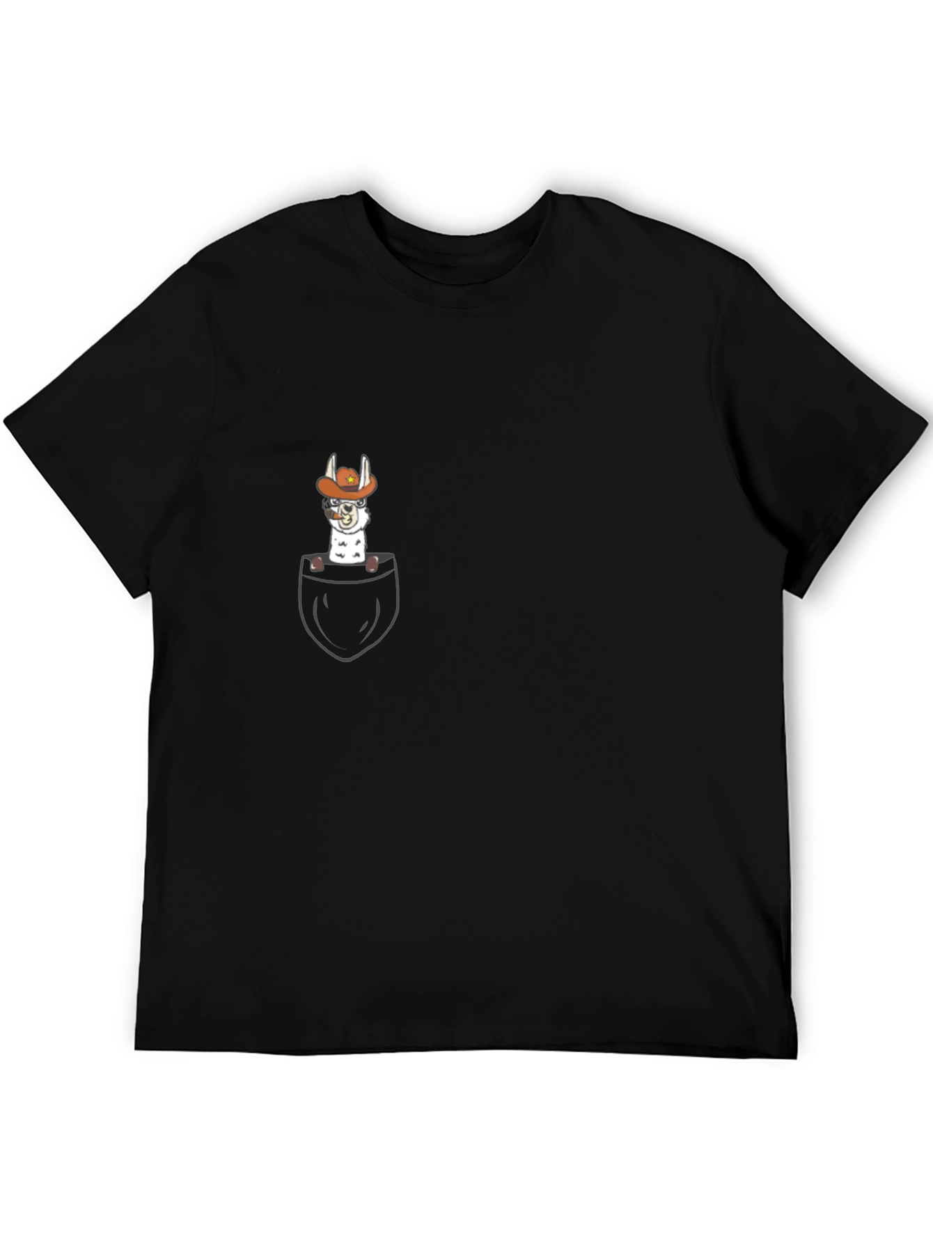 Llama Cowboy Pocket Graphic T-Shirt - Black