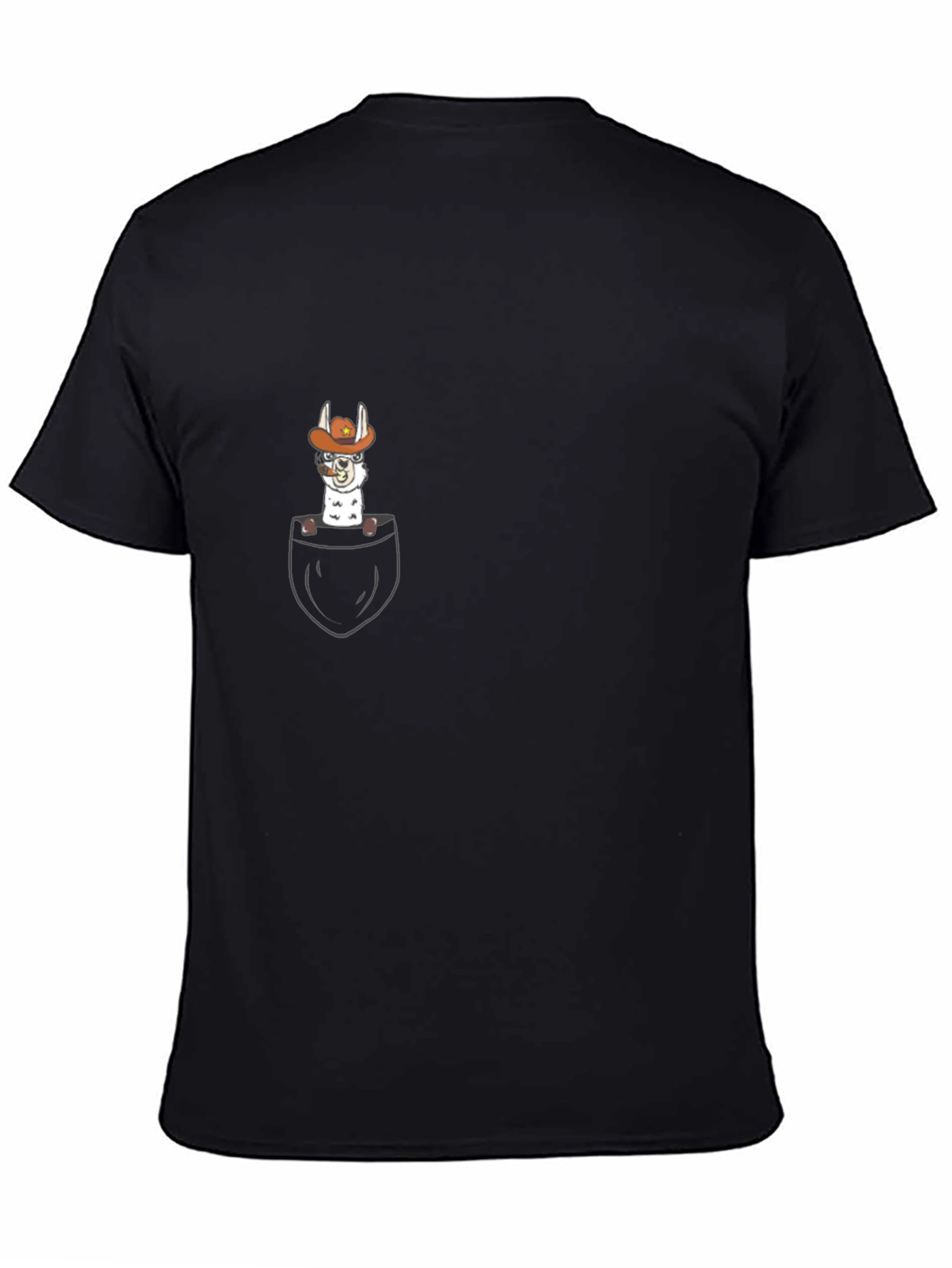 Llama Cowboy Pocket Graphic T-Shirt - Black