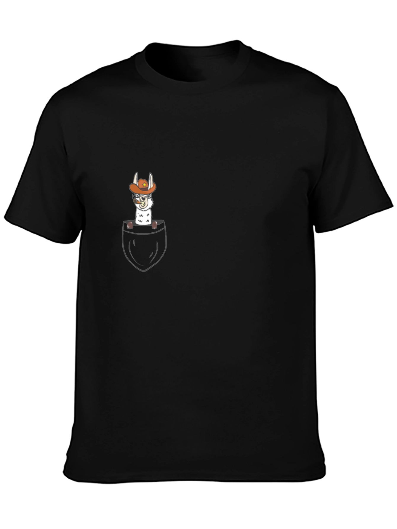 Llama Cowboy Pocket Graphic T-Shirt - Black