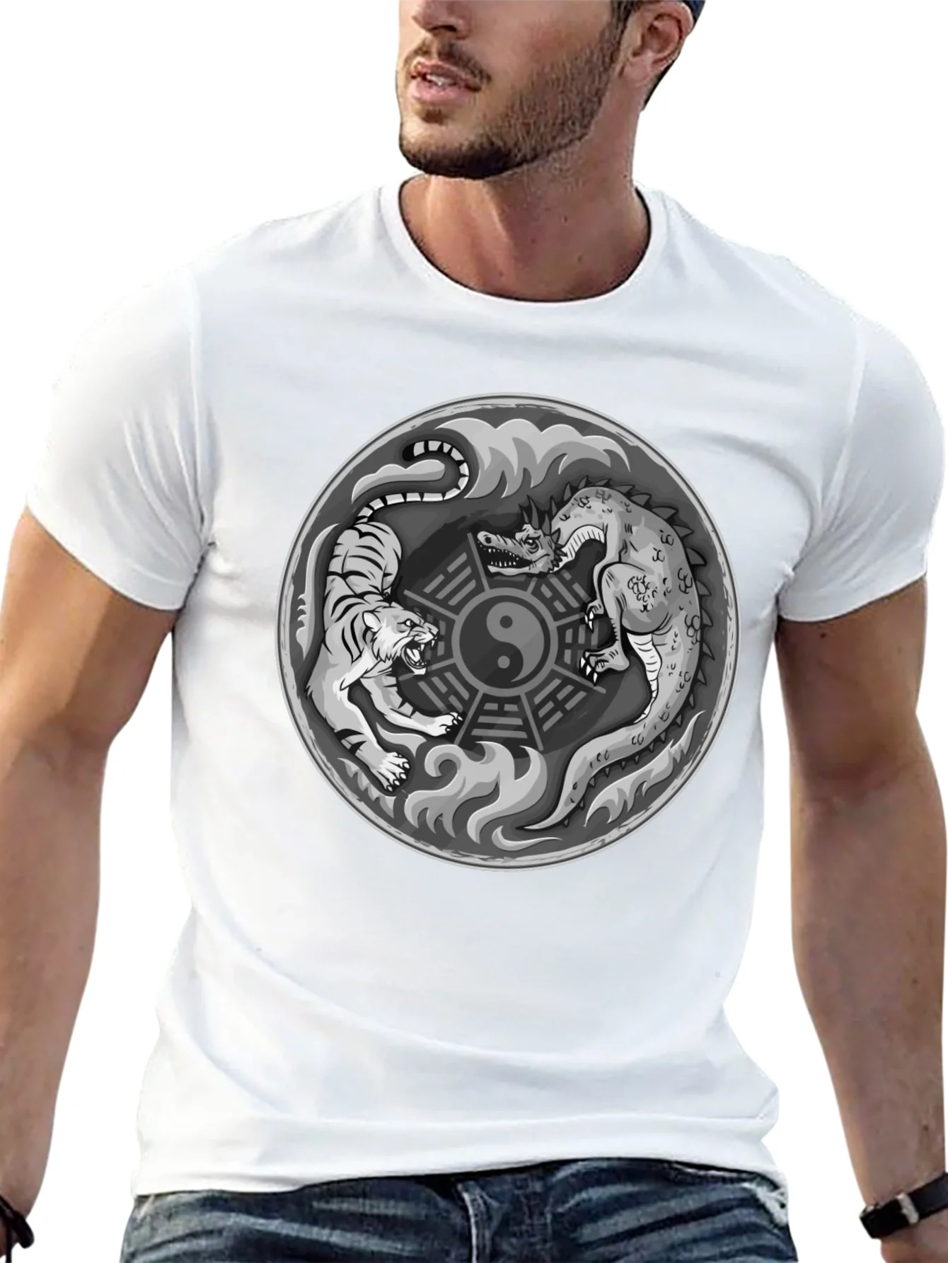 Yin Yang Dragon Tiger Graphic T-Shirt - Balance & Power