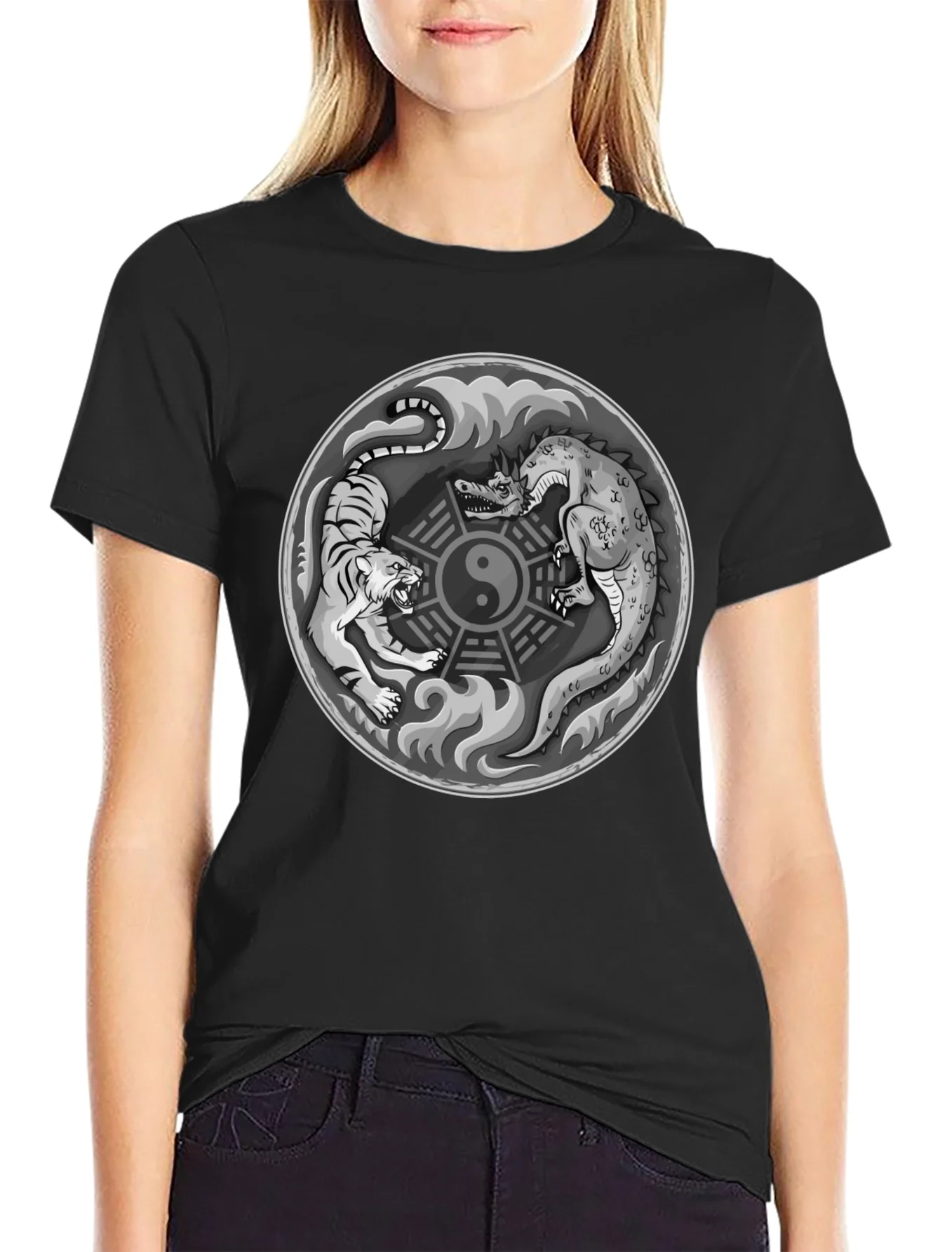 Yin Yang Dragon Tiger Graphic T-Shirt - Balance & Power