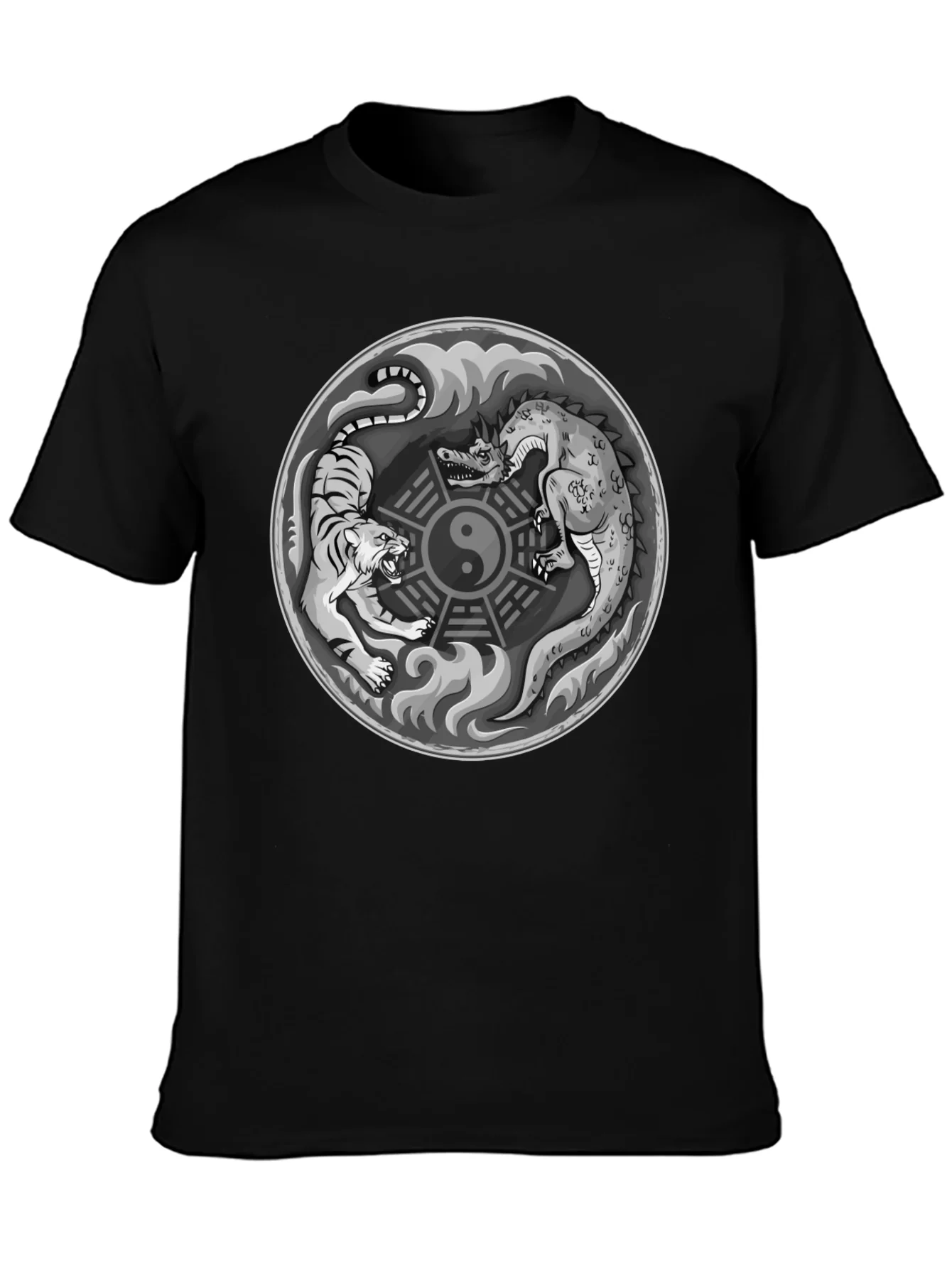 Yin Yang Dragon Tiger Graphic T-Shirt - Balance & Power