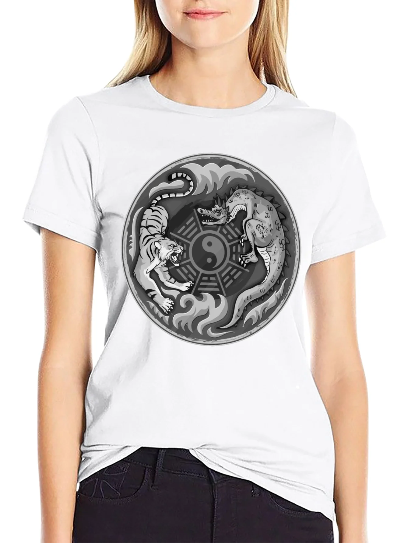 Yin Yang Dragon Tiger Graphic T-Shirt - Balance & Power