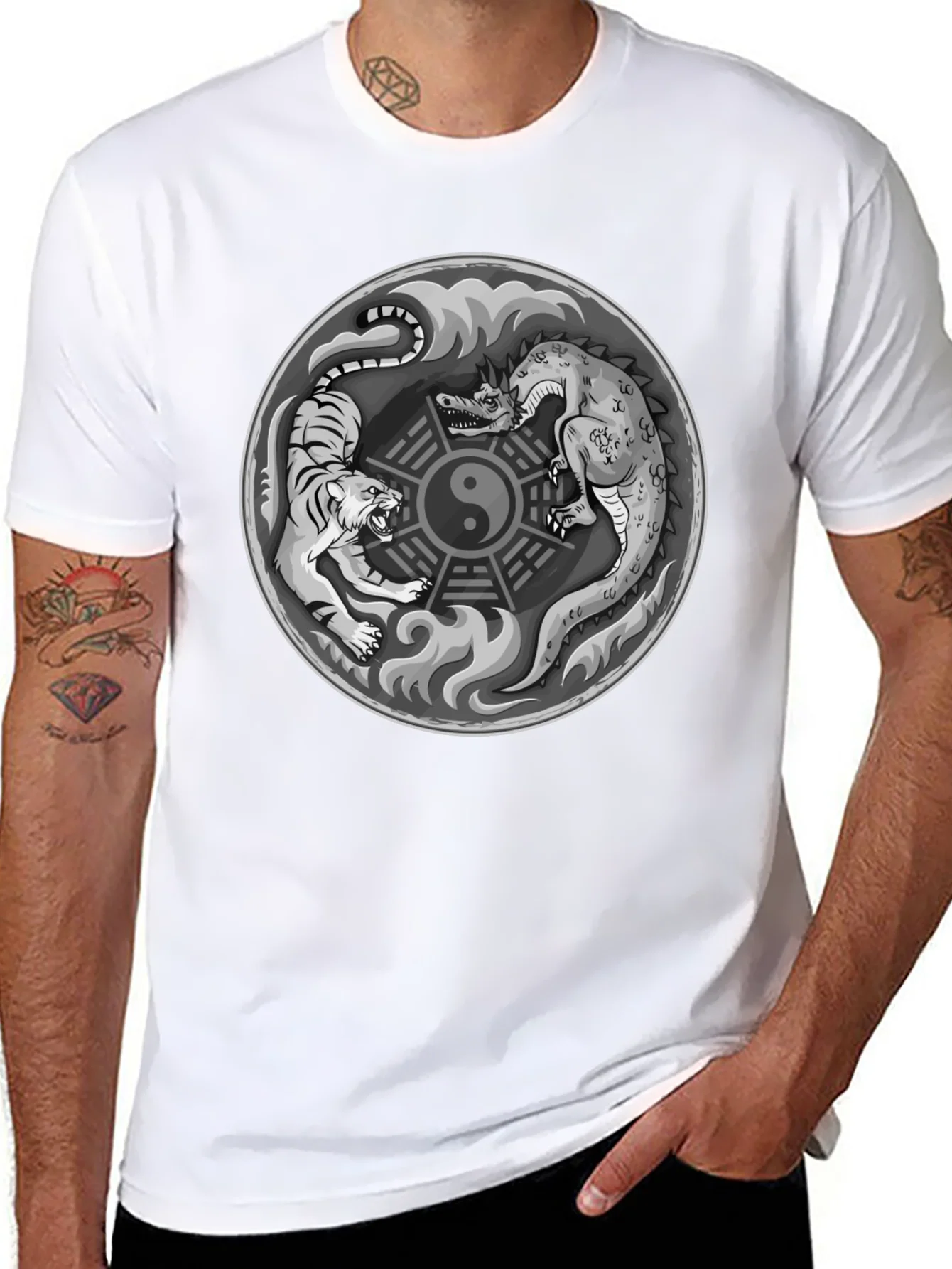 Yin Yang Dragon Tiger Graphic T-Shirt - Balance & Power