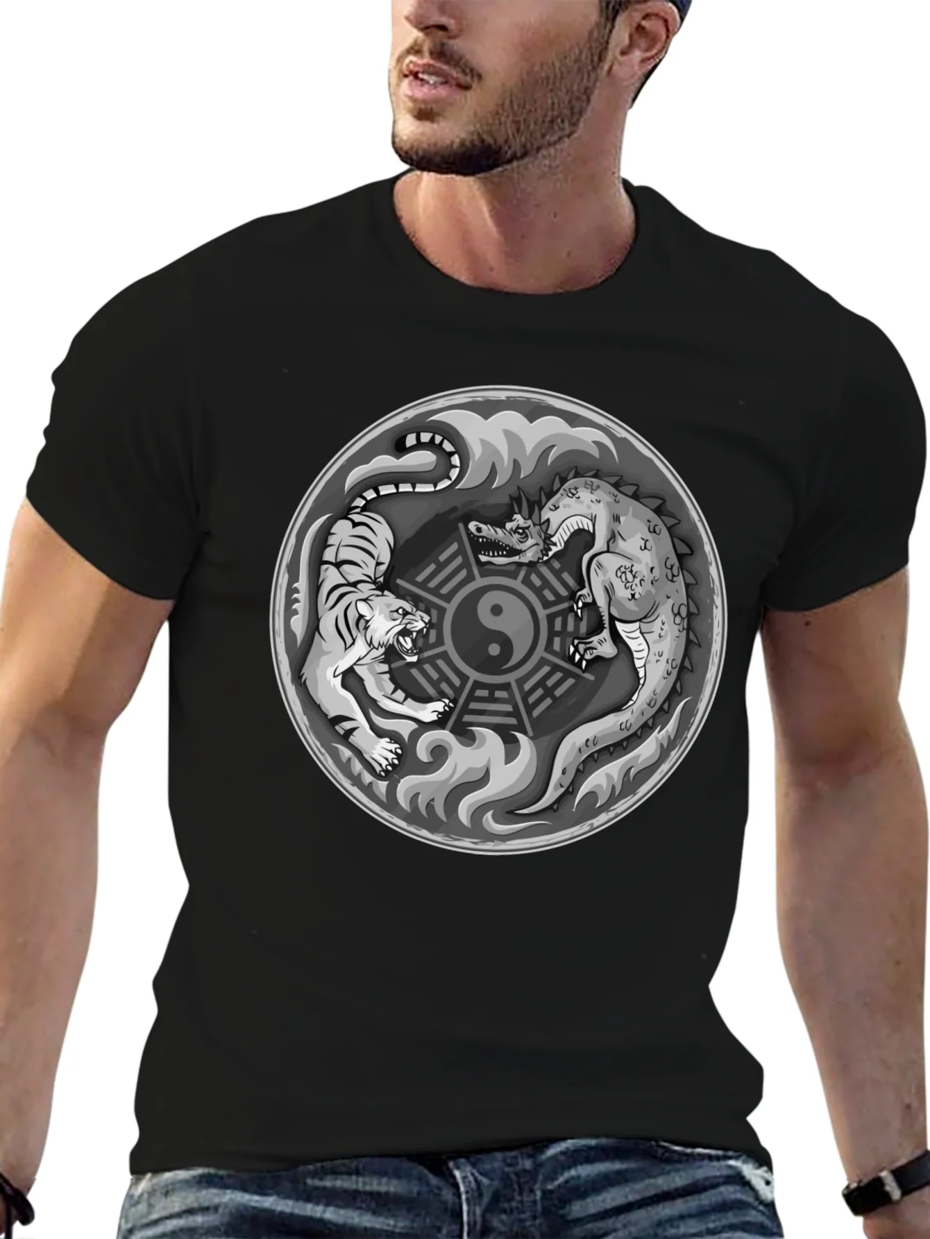 Yin Yang Dragon Tiger Graphic T-Shirt - Balance & Power