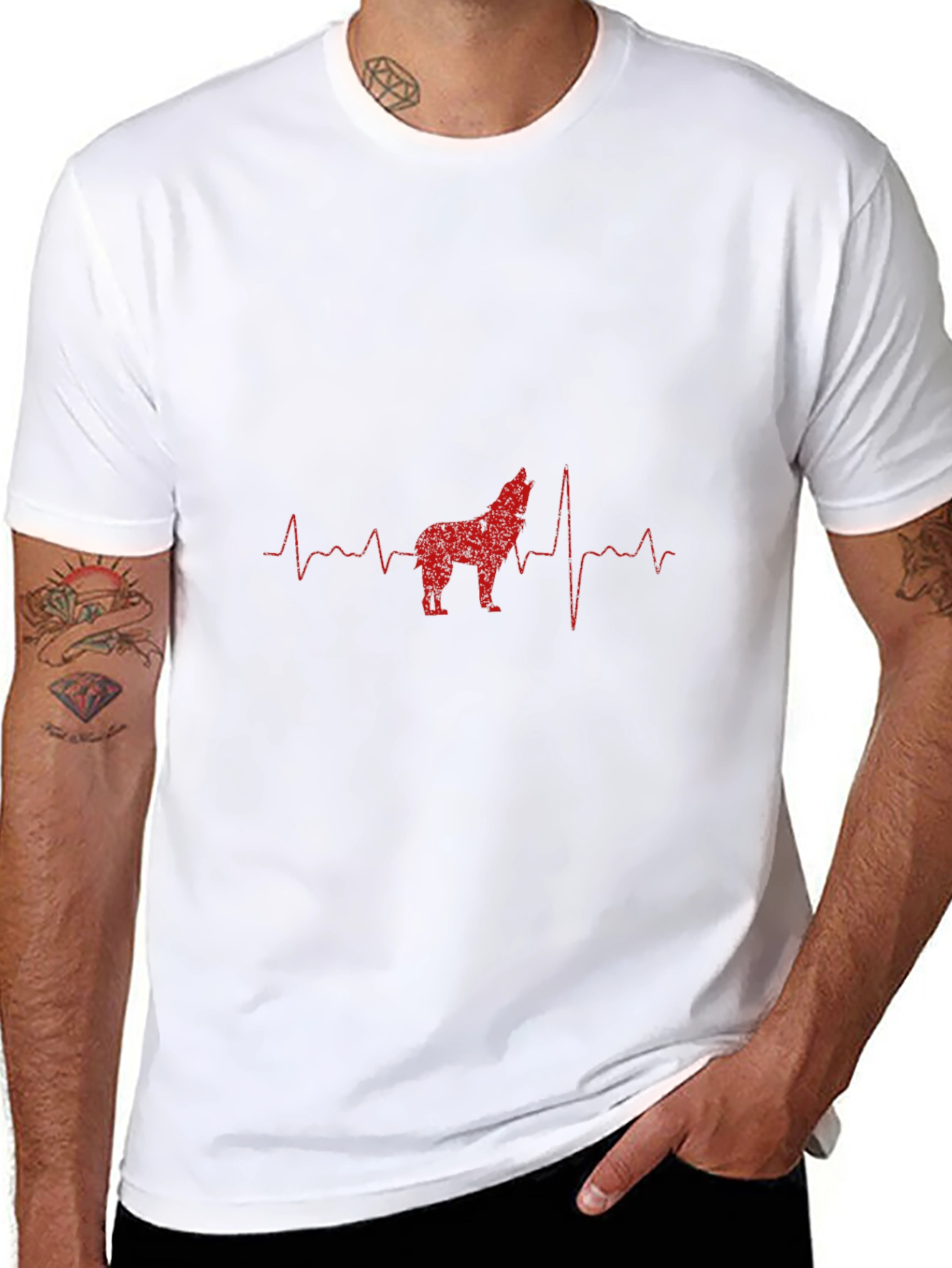 Wolf Heartbeat Graphic Print Black T-Shirt