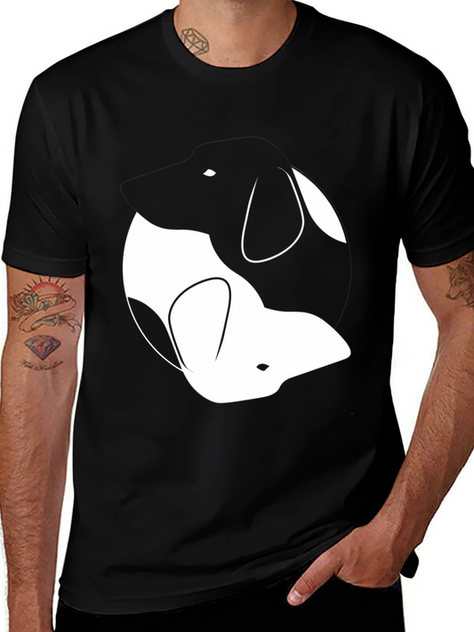 Yin Yang Dogs Graphic Tee - Classic Black Cotton T-Shirt
