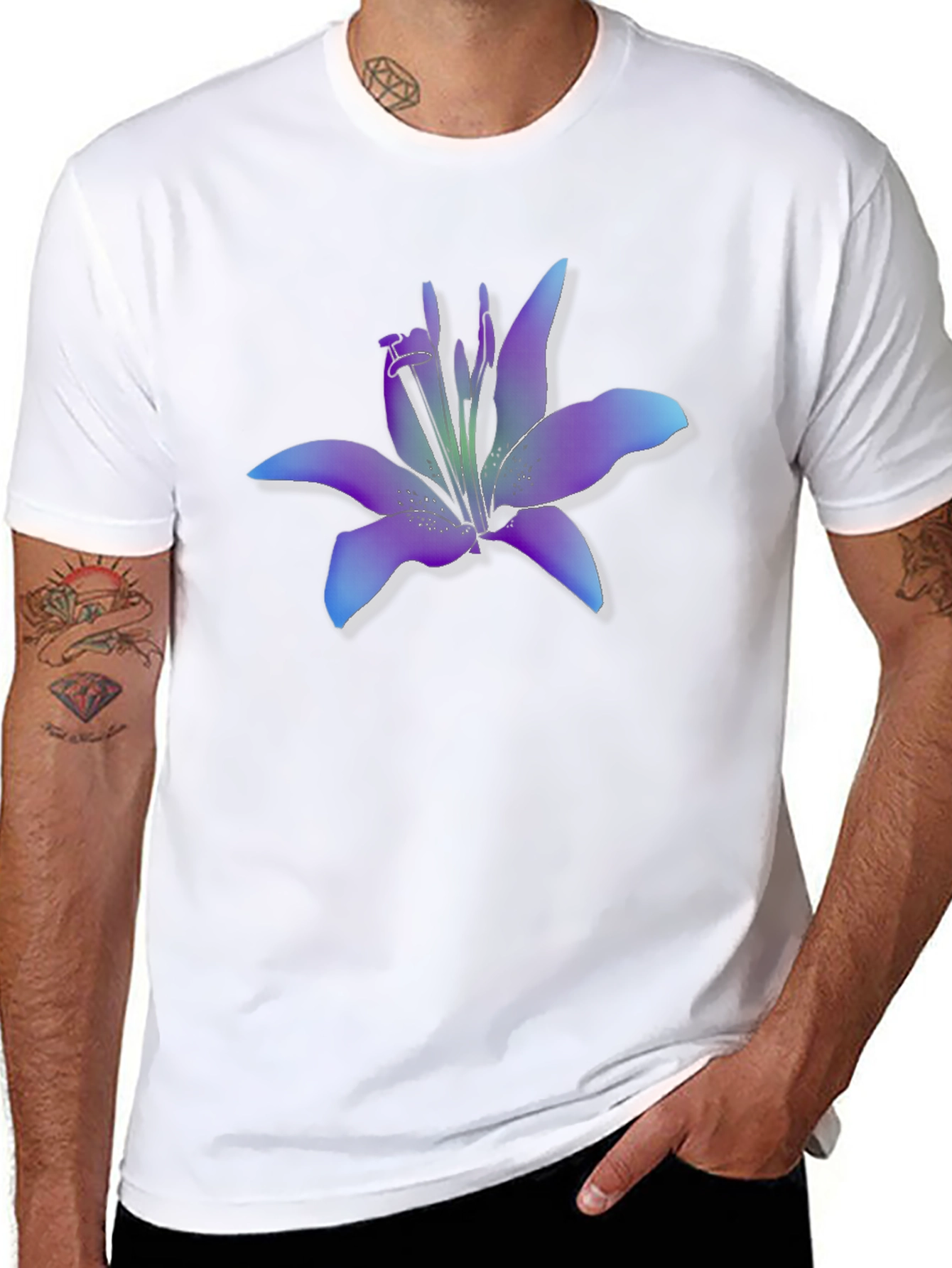 Floral Lily Graphic T-Shirt - Black Casual Tee